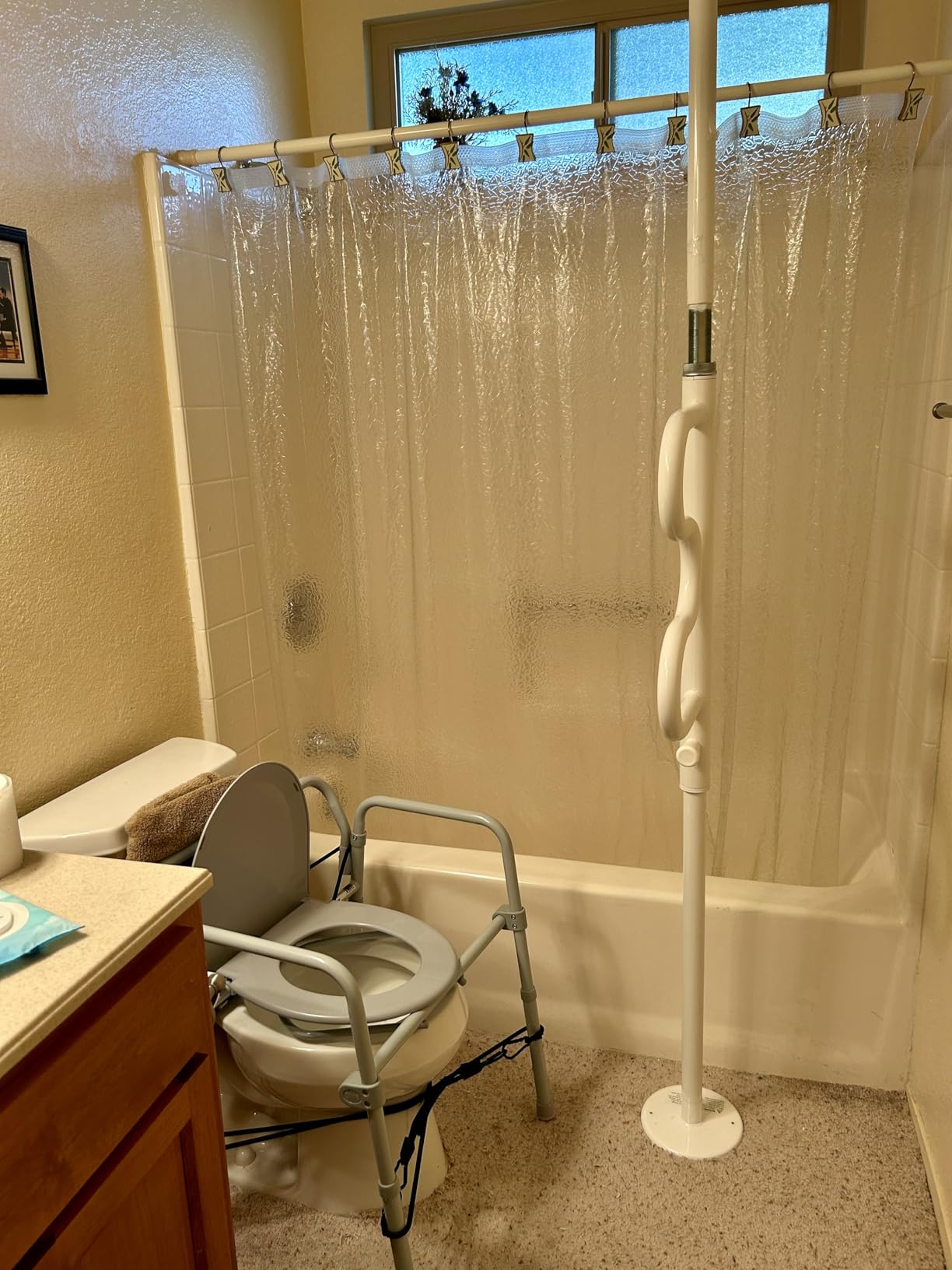 Stander Security Pole and Curve Grab Bar, Elderly Tension Mounted Floor to Ceiling Transfer Pole, Bathroom Safety Assist and Stability Rail, Metallic Black customer photo 1