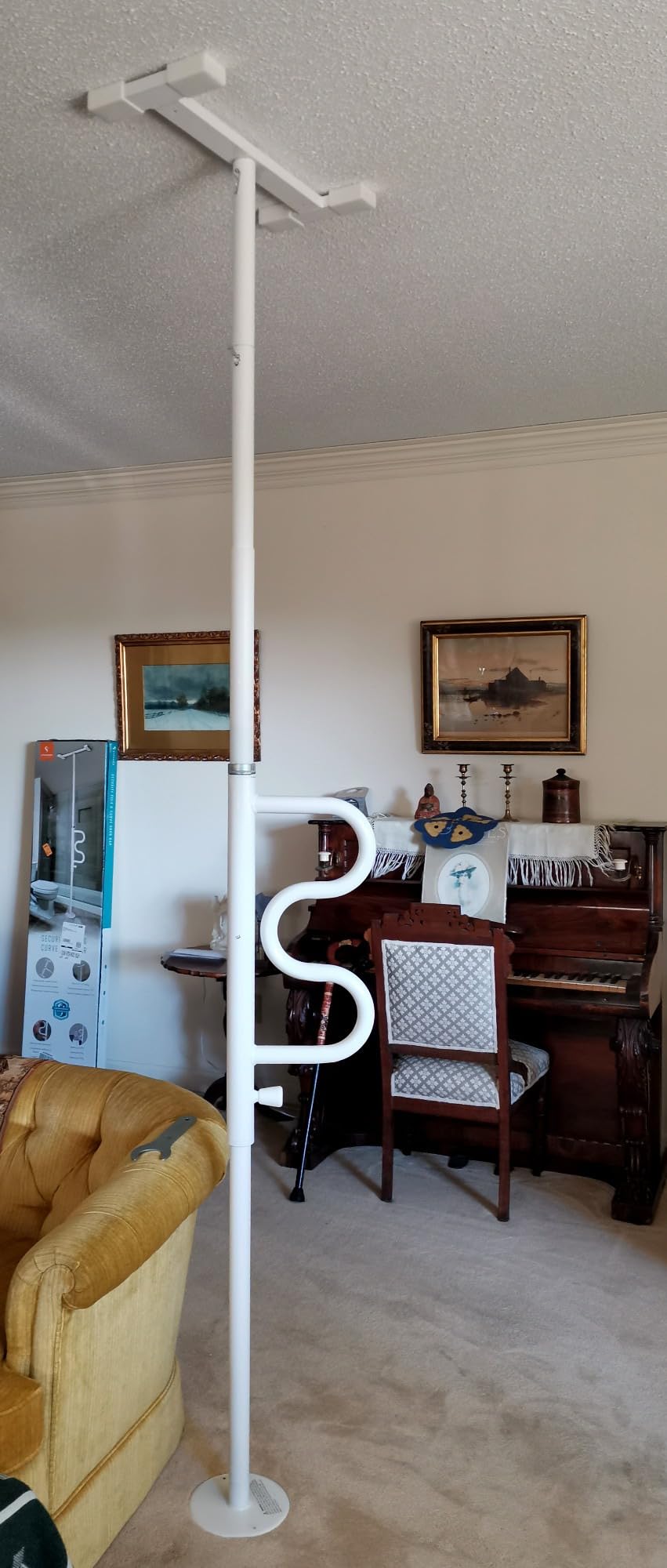 Stander Security Pole and Curve Grab Bar, Elderly Tension Mounted Floor to Ceiling Transfer Pole, Bathroom Safety Assist and Stability Rail, Metallic Black customer photo 2