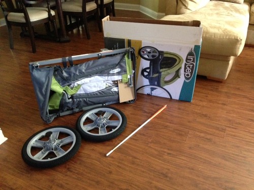 Sync Single Seat Bike Child Trailer, Max Weight 40 lbs., 5-Point Harness, Folding Frame, Quick Release Wheels, Easy Storage, Bug Screen & Weather Shield, Green/Grey customer photo 1
