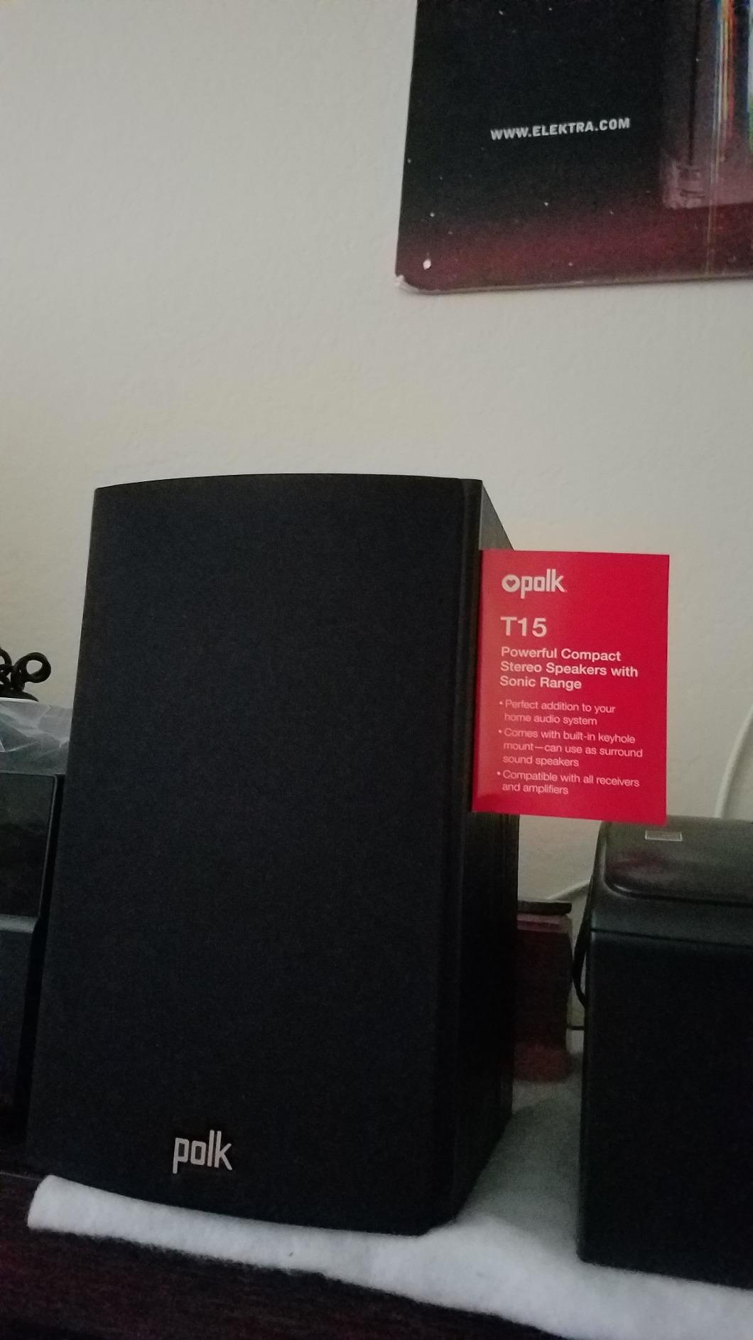 Polk Audio T15 100 Watt Home Theater Bookshelf Speakers, Black, 1 Pair | Compact Size, Hi-Res Surround Audio with Deep Bass Response, Dolby and DTS Surround, Wall-Mountable customer photo 1