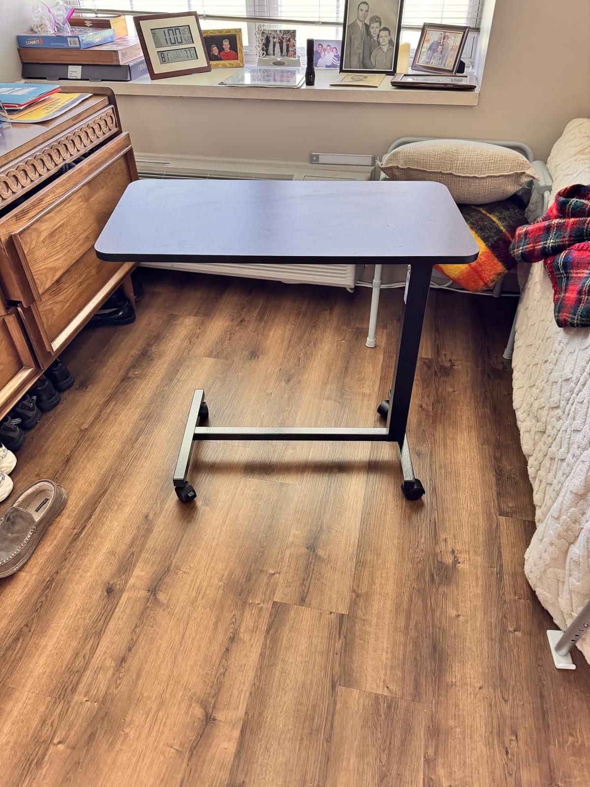 Drive Medical Overbed Table with Wheels, Woodgrain Top, Silver Vein customer photo 1