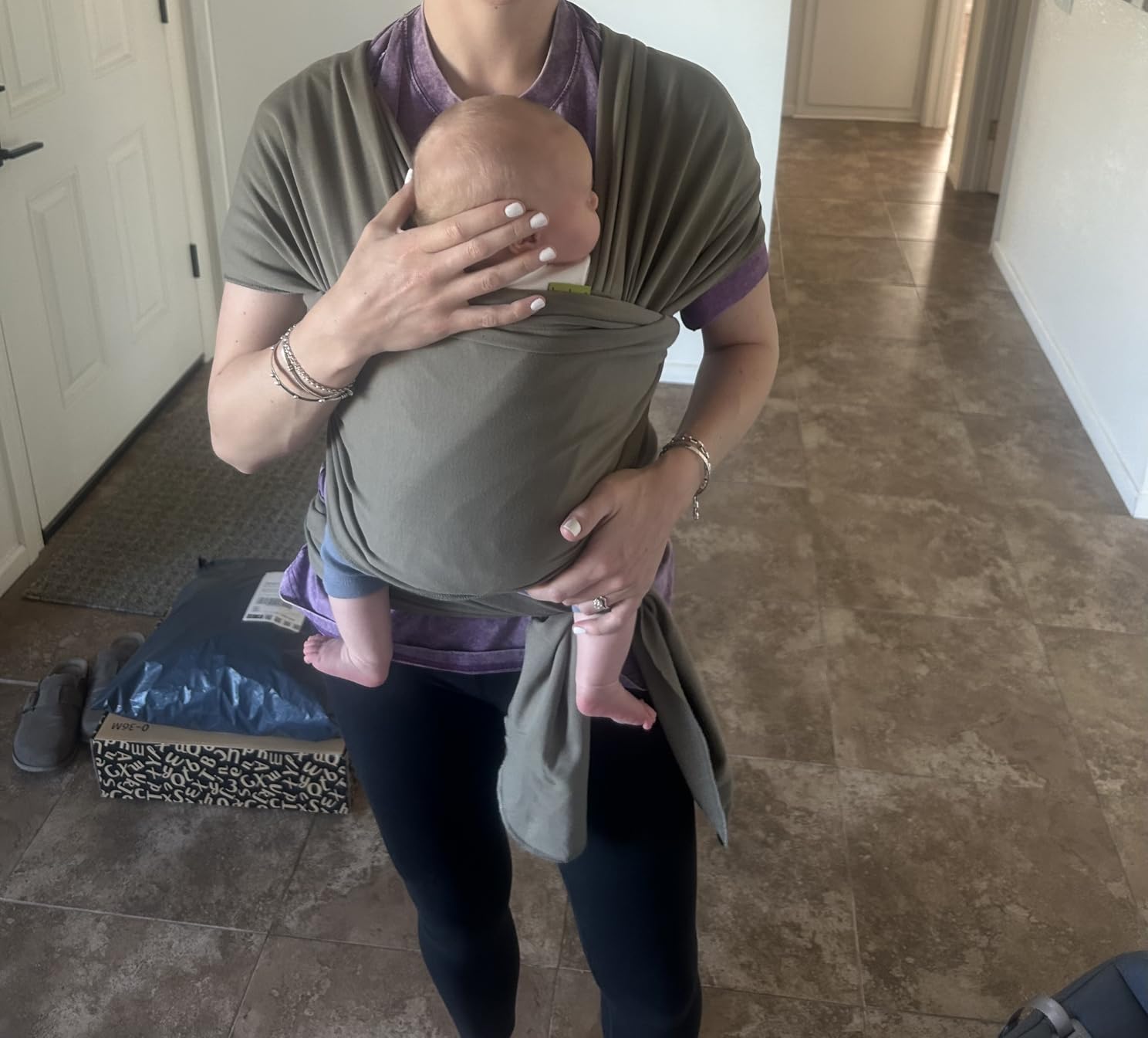 Boba Baby Wrap Carrier - Stretch Cotton Newborn Sling, Grey | Breathable, Hands-Free Babywearing Carrier Wrap; ergonomic, secure hold for newborn to toddler 7-35 lbs. customer photo 2