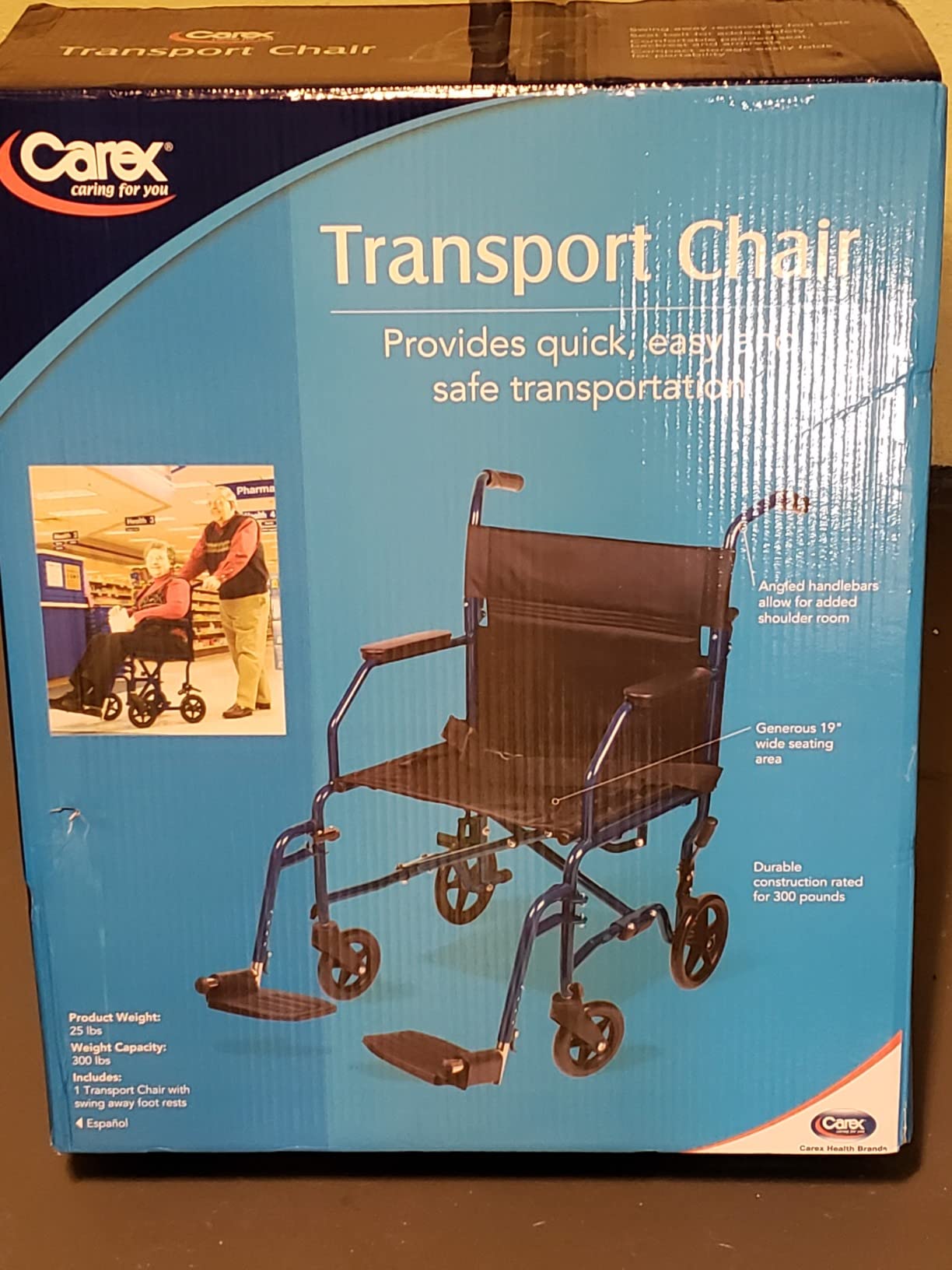 Carex Transport Wheelchair With 19 inch Seat, Folding Transport Chair with Foot Rests, Foldable Lightweight Wheelchair Foldable for Storage and Travel customer photo 1