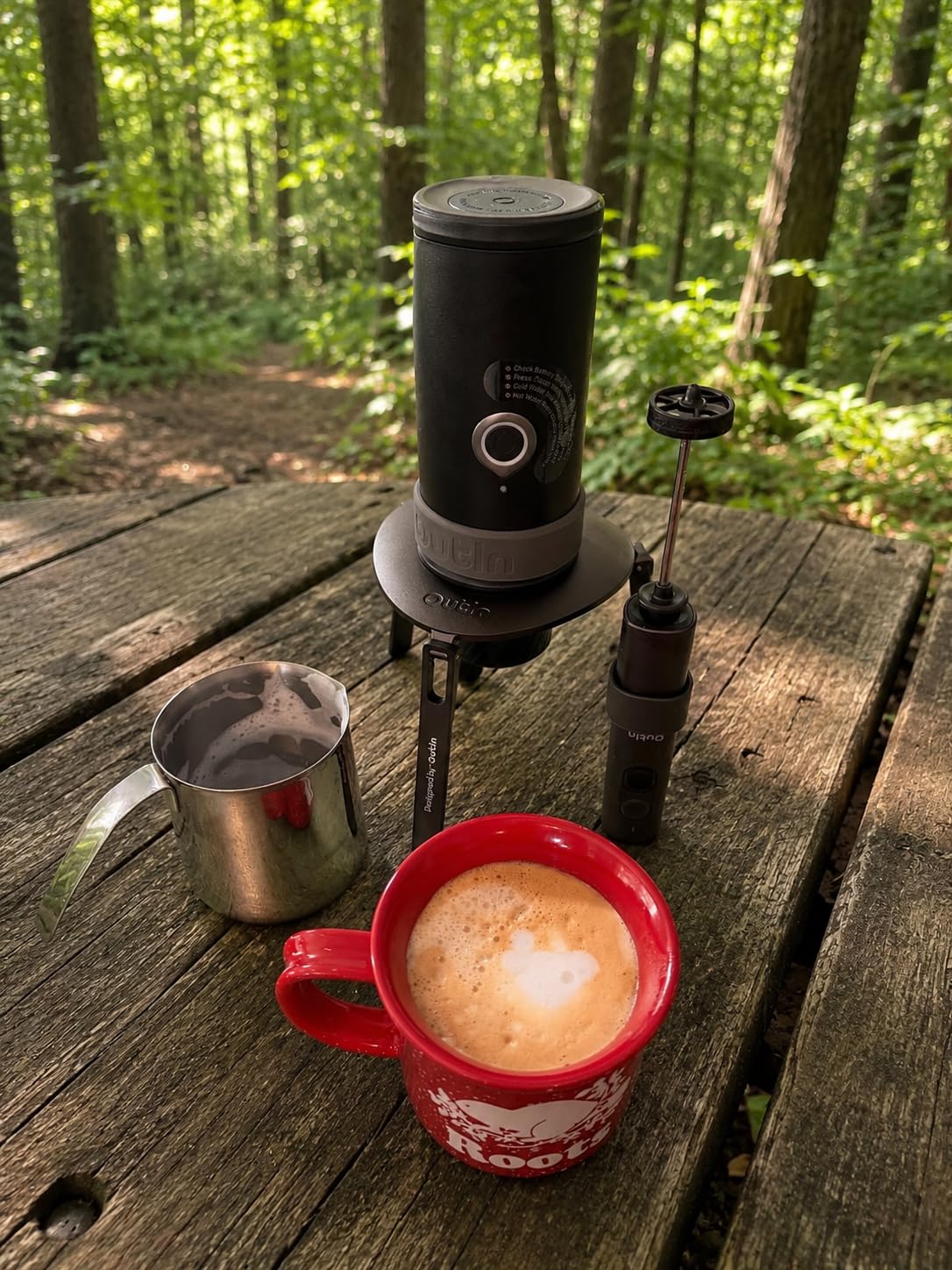 OutIn Mino Portable Electric Espresso Machine for Travel with Self-Heating | Mini Camping Coffee Maker, Pocket-Sized Coffee Machine, Ground Coffee & NS Capsule Adapter for Adventure, Tundra Brown customer photo 1