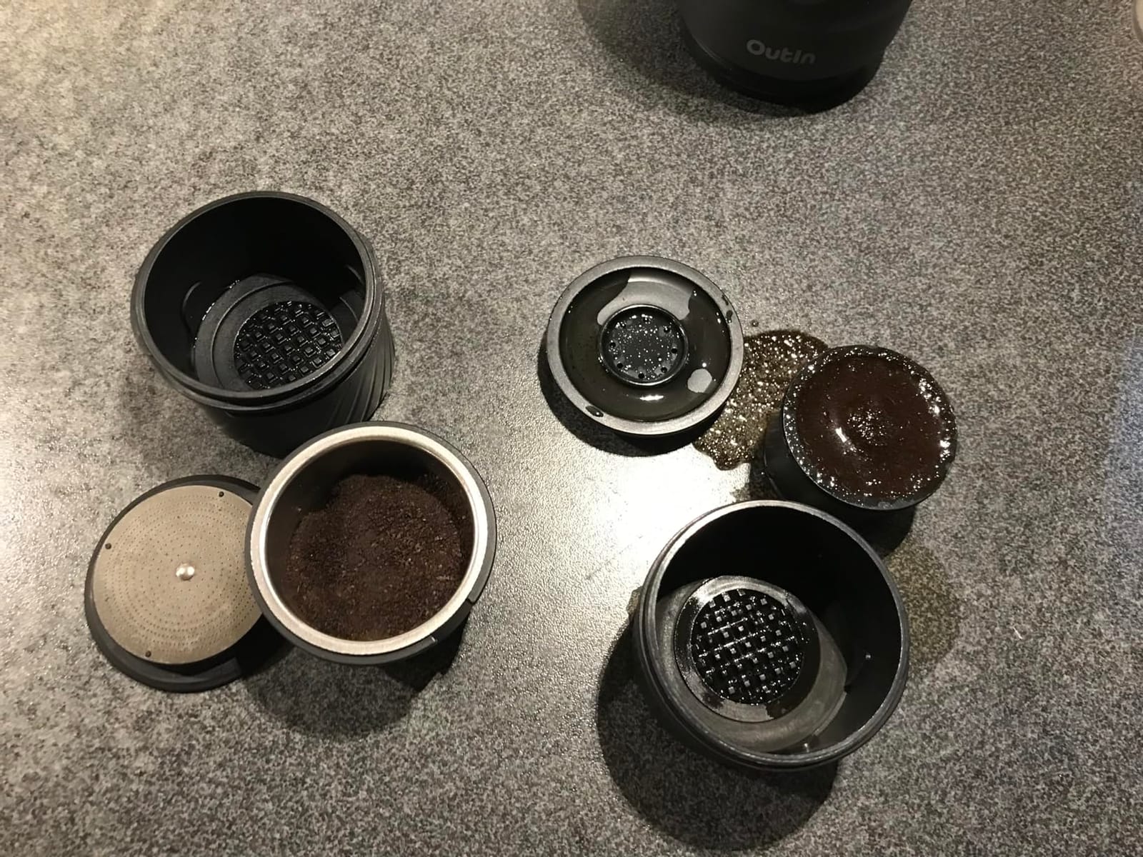 OutIn Mino Portable Electric Espresso Machine for Travel with Self-Heating | Mini Camping Coffee Maker, Pocket-Sized Coffee Machine, Ground Coffee & NS Capsule Adapter for Adventure, Tundra Brown customer photo 2