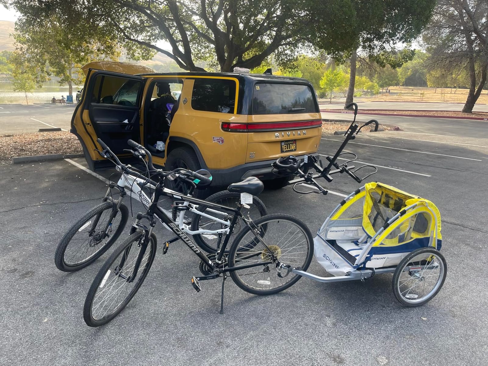 Schwinn Echo Child Bike Trailer, Max of 2 Children with Total Weight of 80 lbs., Canopy, 20-Inch Air-Filled Tires, Yellow/Grey customer photo 1