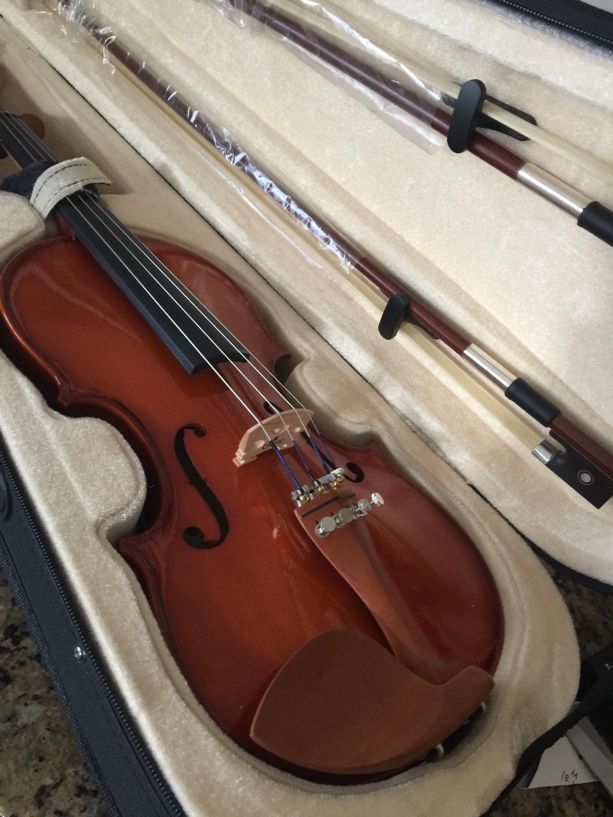 Cecilio Violin Solidwood Violin with 2 Brazilwood Bows, Rosin, Tuner, Shoulder Rest & Lesson Book - Ideal for Beginners, Size 3/4 customer photo 1