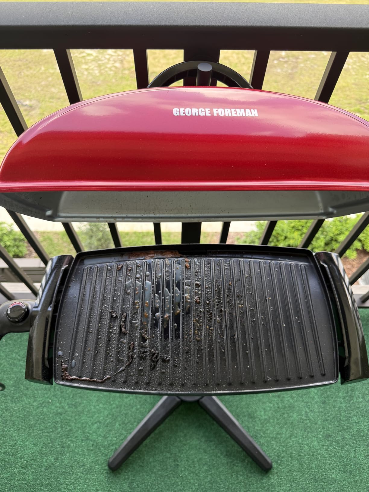 George Foreman Indoor/Outdoor Electric Grill with Stand | Indoor or outdoor electric grill with nonstick surface, 5 heat settings and fat-removing drip tray for healthier grilling customer photo 1