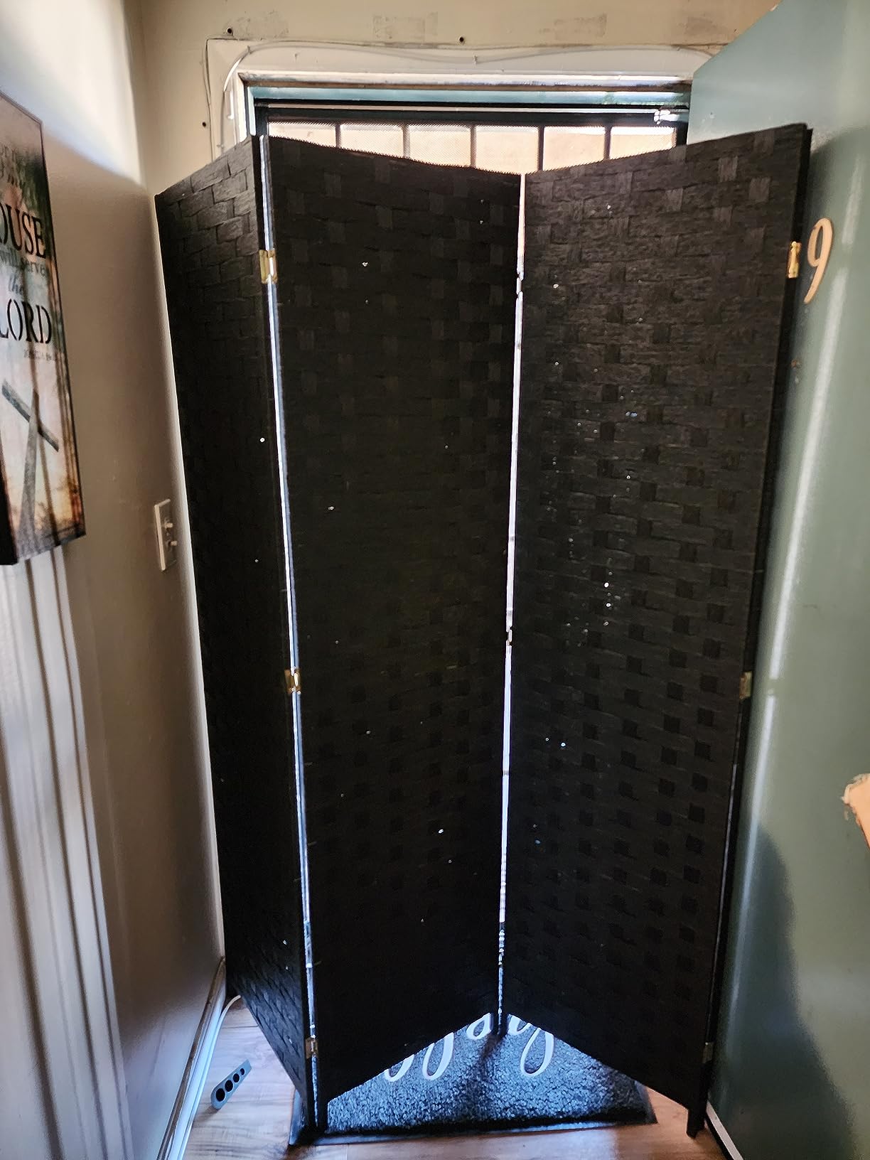 FDW 4-Panel Folding Room Divider 6ft Black - Wooden Wall Divider with Hand Woven Mesh, Light & Portable Privacy Screen customer photo 1