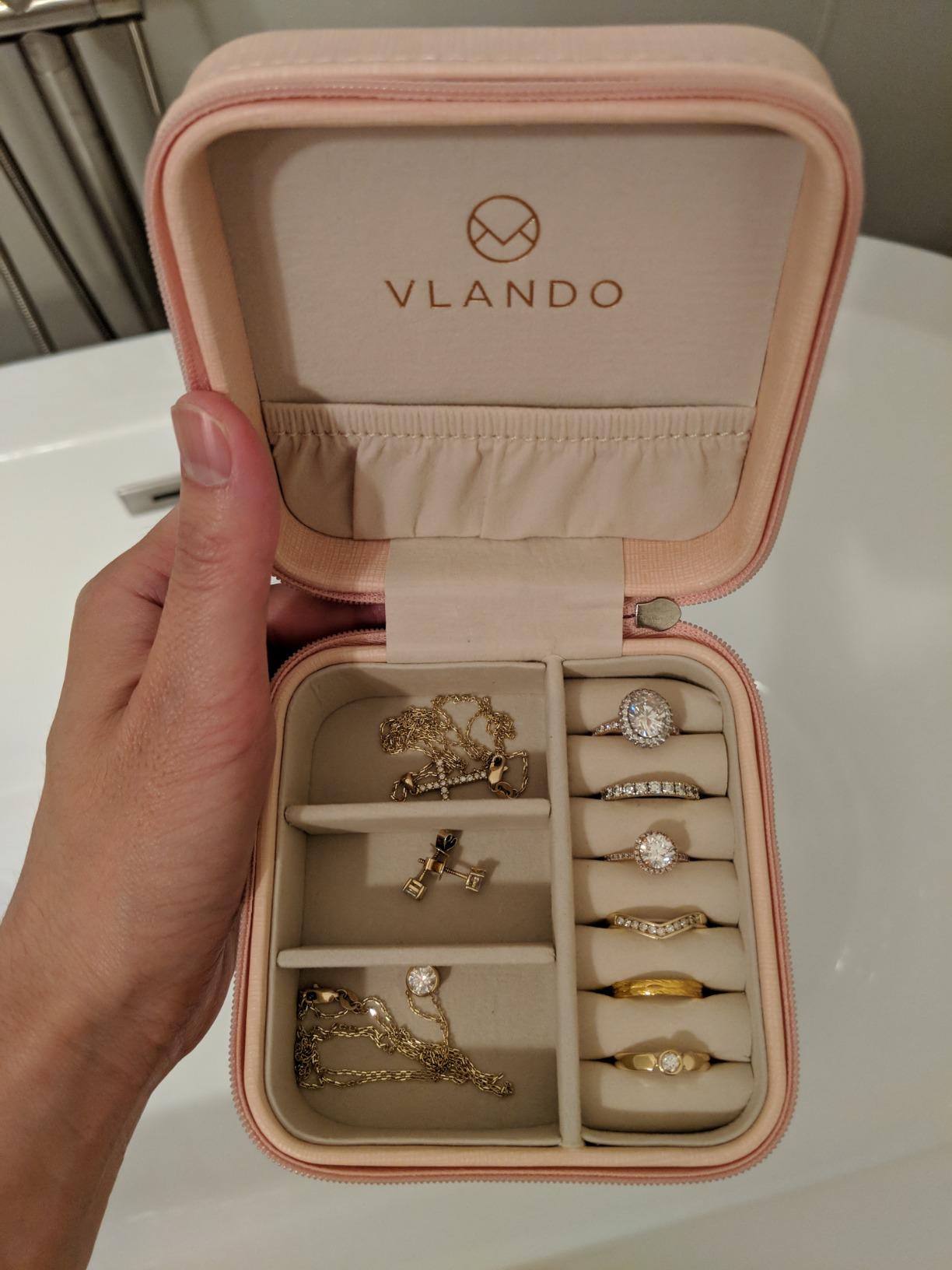 Vlando Small Travel Jewelry Box Organizer Display Case for Girls Women Gift Rings Earrings Necklaces Storage, Blue customer photo 1