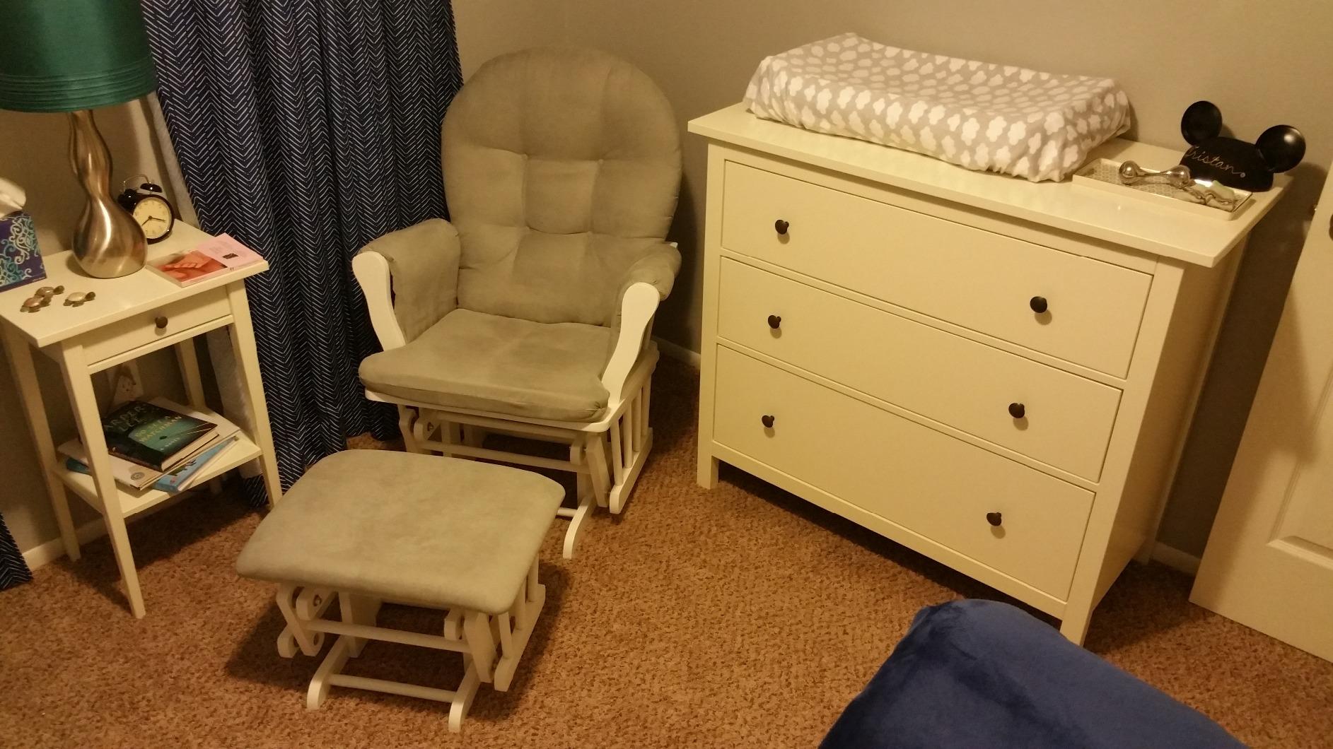Windsor Glider and Ottoman, Polyester, Wood, Metal, White with Gray Cushion customer photo 2