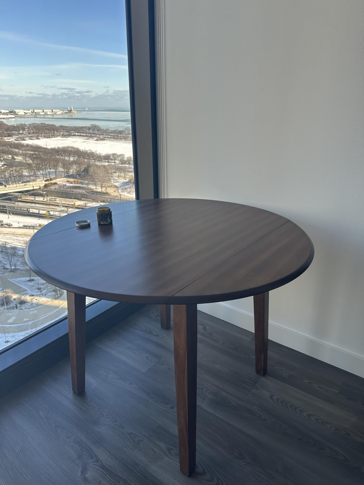 Signature Design by Ashley Small Round Drop Leaf Dining Table, Brown, 36-inch Dual-hinged Extendable Top customer photo 2