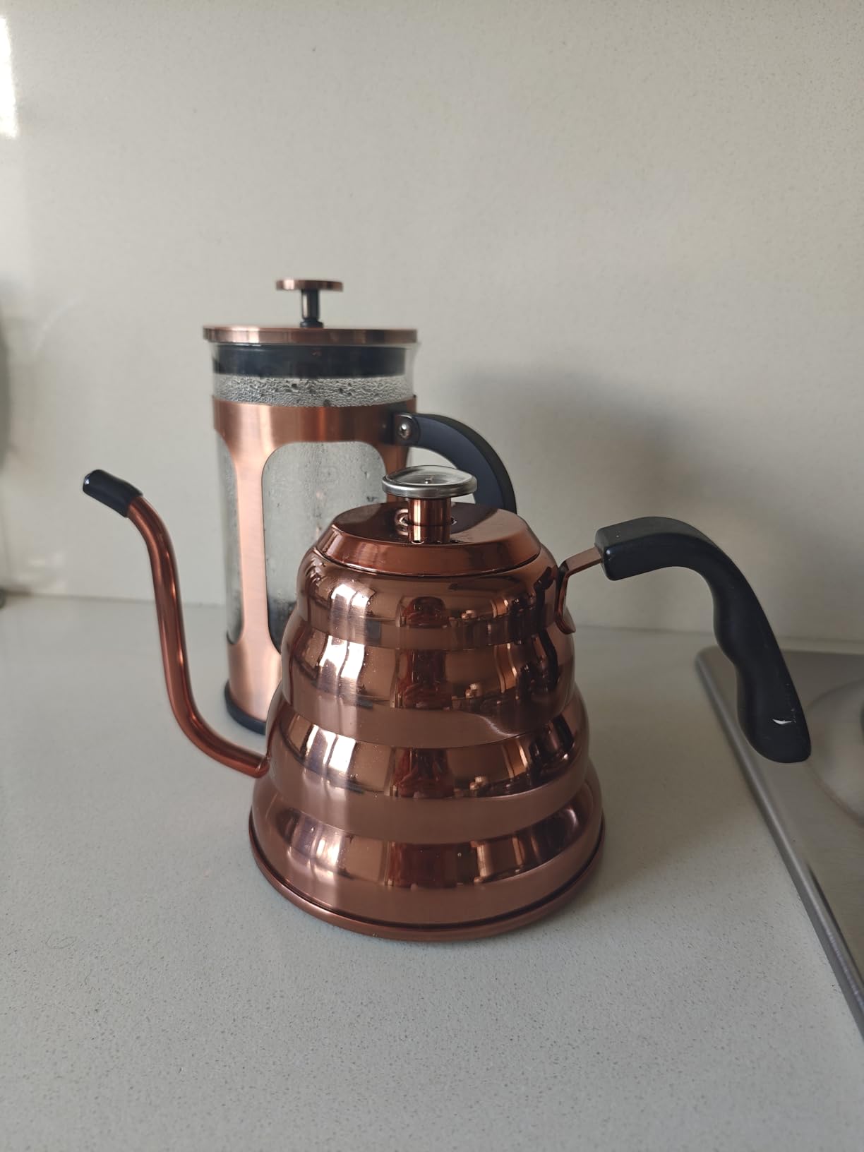 Barista Warrior Gooseneck Kettle with Thermometer - 1.2L Pour Over Coffee & Tea Kettle, 18/8 Stainless Steel Gooseneck Kettle Pot, Precision Pour Drip Spout, Suitable for All-Stoves (40 fl oz) customer photo 2
