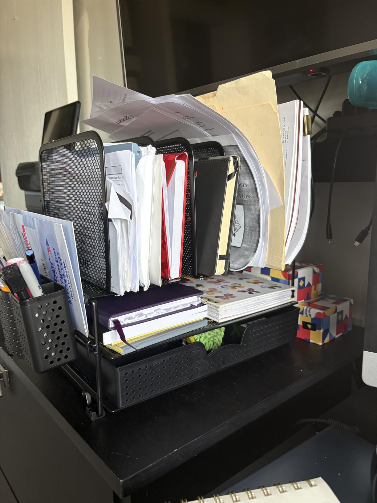 Simple Houseware Desk File Organizer for Office Supplies w/Drawer, Black | Double Tray, Pencil Holder, and 5 Upright Sections with Sliding Drawer customer photo 1