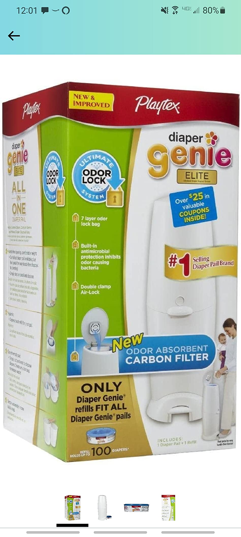 Diaper Genie Complete Diaper Pail (White) - Includes 1 Refill (Holds 270 Newborn Diapers) & 1 Carbon Filter customer photo 1