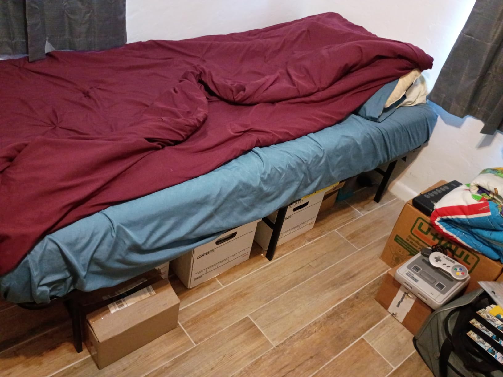 Amazon Basics Bed Frame with Storage, Foldable Metal Platform, Sturdy Steel, No Box Spring Needed, 14-inch High, Tool-Free Setup, Noise Free, Easy Assembly, Queen Size, Black customer photo 2