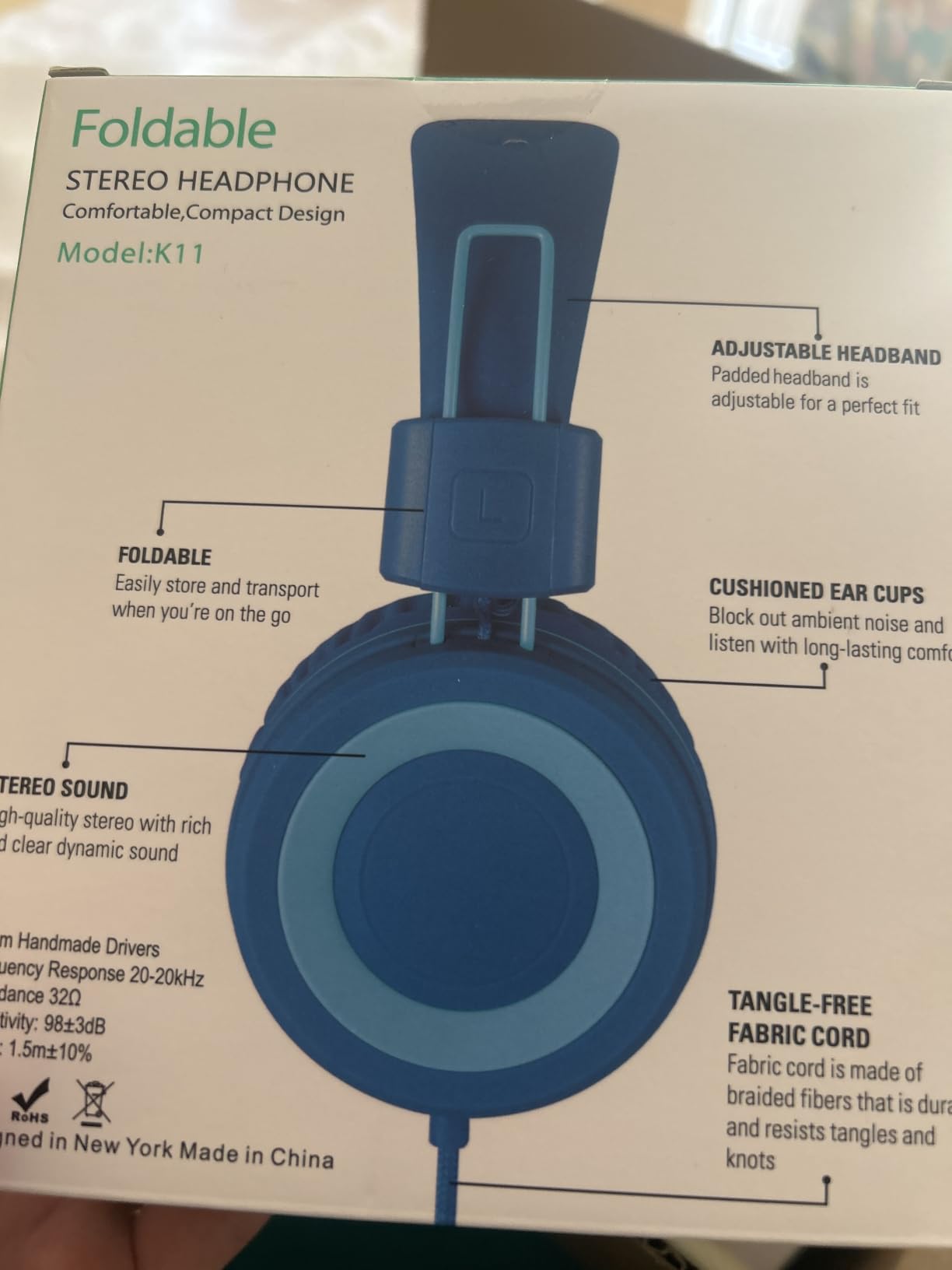 noot products K11 Kids Headphones with Wired Cord 3.5mm Jack Navy/Teal | 5ft Long Cord, Tangle Free, Foldable, Plug in On-Ear Headset for School, Classroom, Boys, Girls, Toddler Laptop Travel Tablet customer photo 2