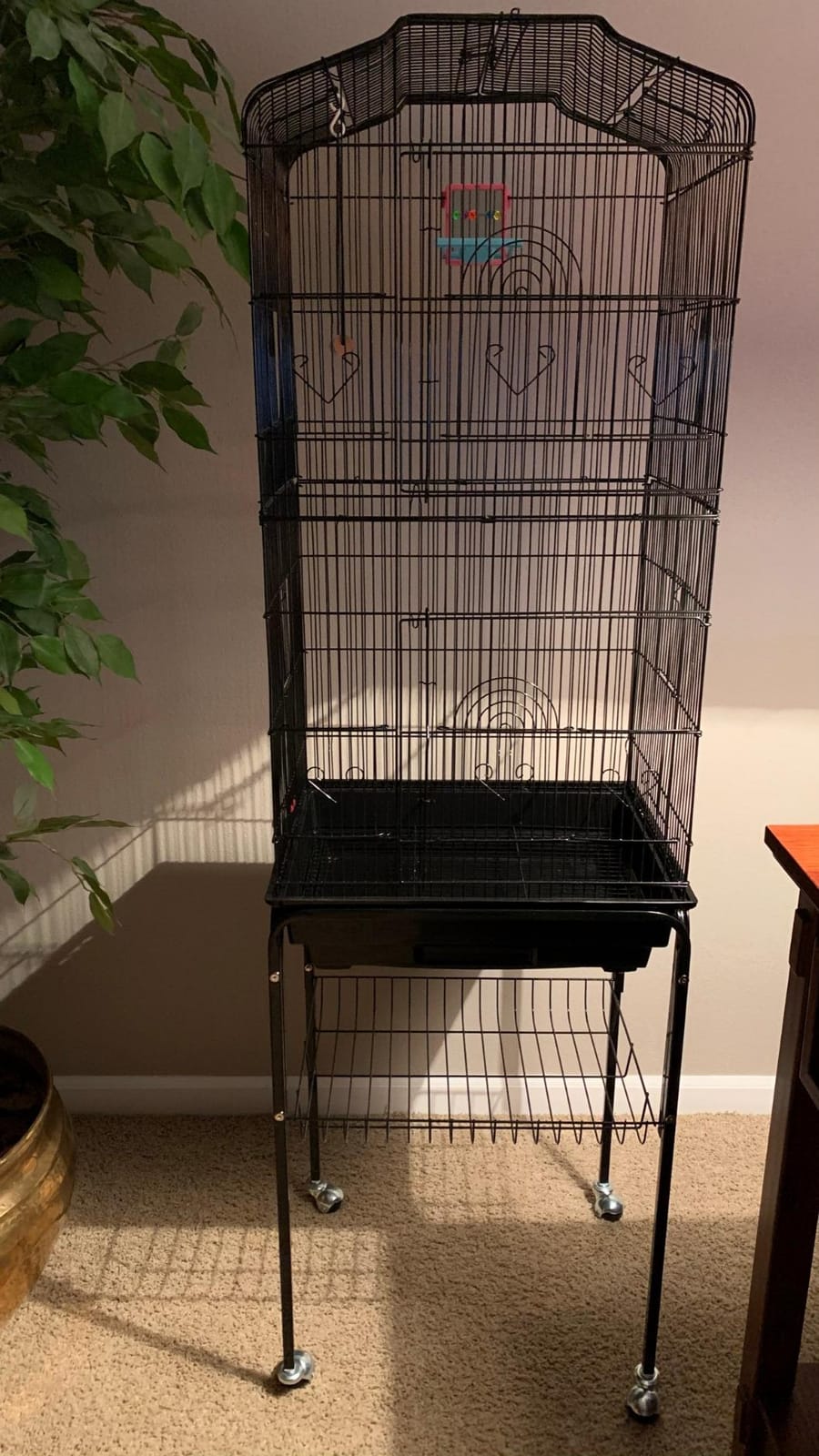 Yaheetech 64'' Open Top Bird Cage for Parakeets & Cockatiels, Black | Detachable Rolling Stand with Shelf, Easy Clean Slide Out Tray, 4 Feeder Doors, 0.4'' Bar Spacing, Indoor & Outdoor Use customer photo 1