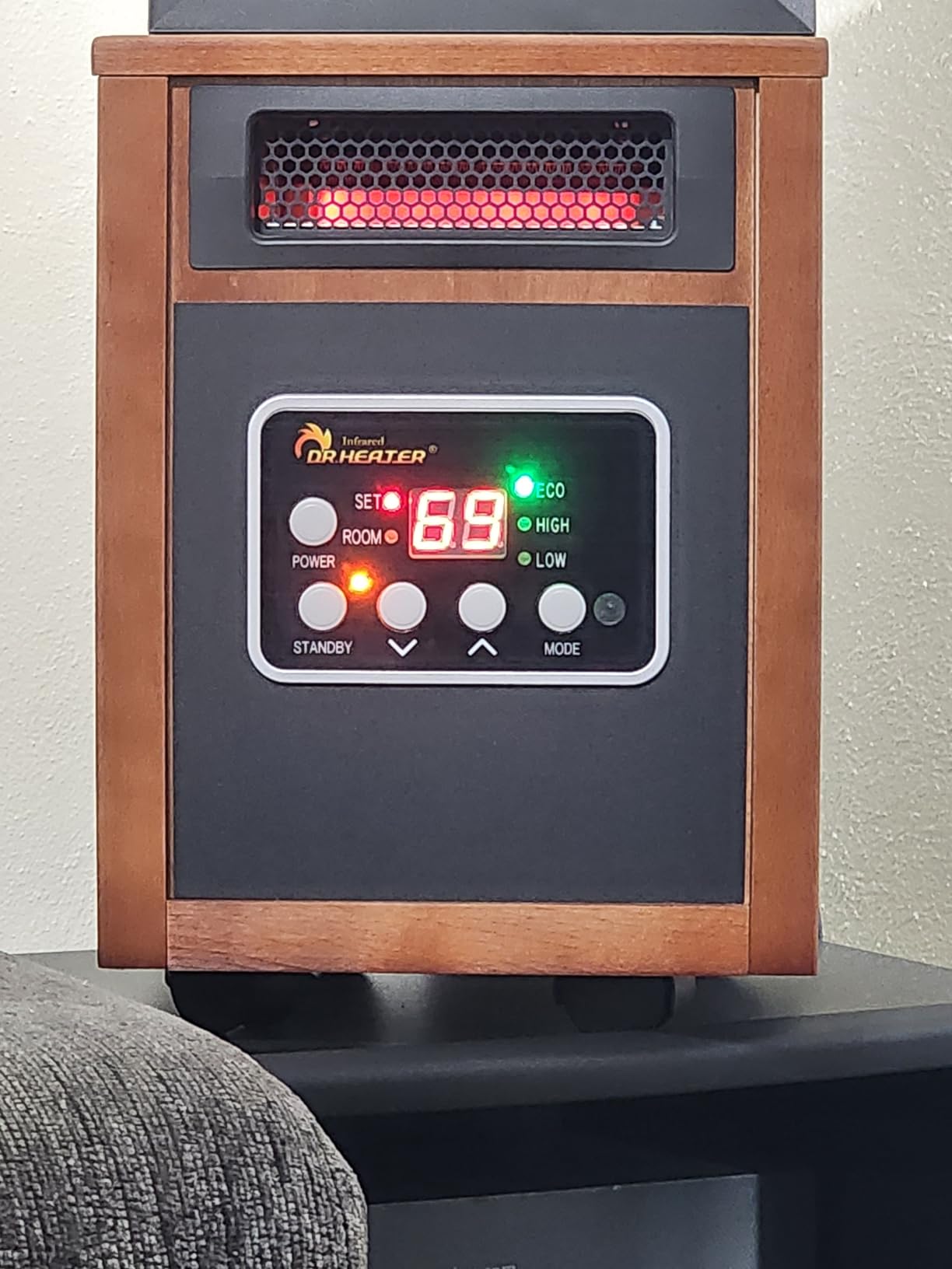 DR. INFRARED HEATER DR-998, 1500W Dual Heating Infrared Space Heater with Humidifier, Oscillation, Remote Control, Thermostat & Safety Protection, Portable with Wheels, Energy Efficient, Walnut customer photo 1
