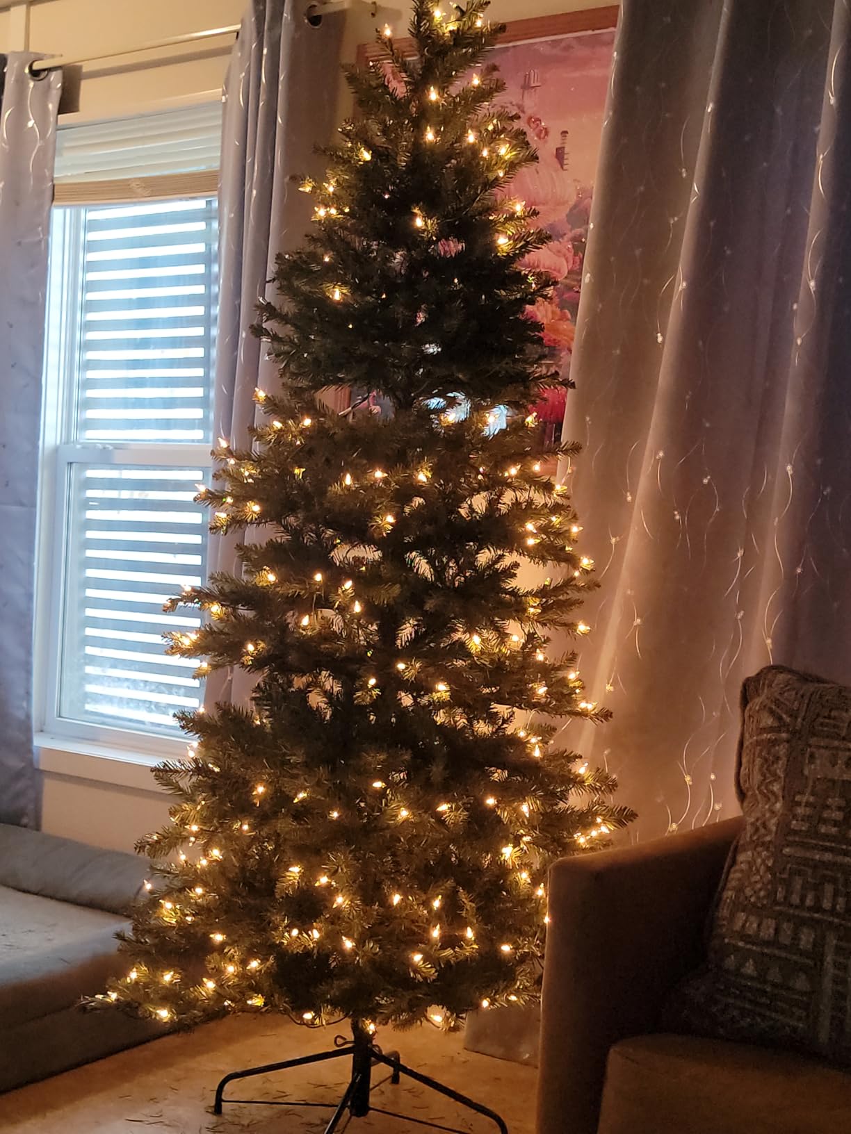 Puleo International 4.5ft Pre-Lit Slim Fraser Fir Christmas Tree with 150 Clear Lights, 483 Realistic Dense Branch Tips, Easy Setup Artificial Trees with Sturdy Metal Stand customer photo 2