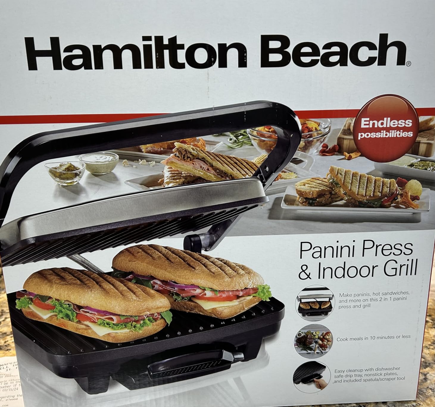 Hamilton Beach Panini Press, Sandwich Maker & Electric Indoor Grill | Floating Hinge Evenly Cooks Any Sandwich | Locking Lid | PFAS-Free Non-Stick 8