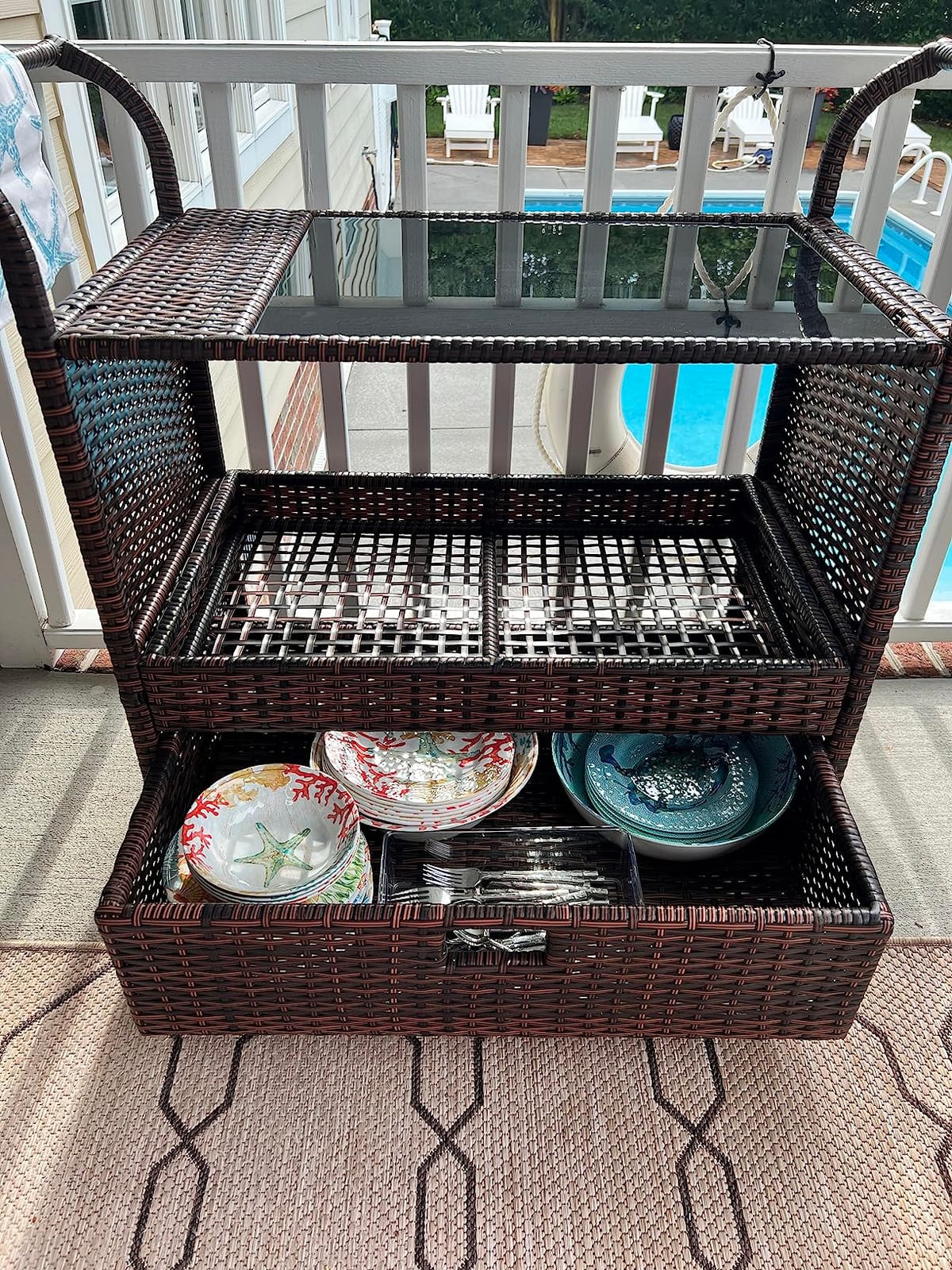 Christopher Knight Home Corona Outdoor Wicker Bar Table Cart, Multibrown customer photo 2