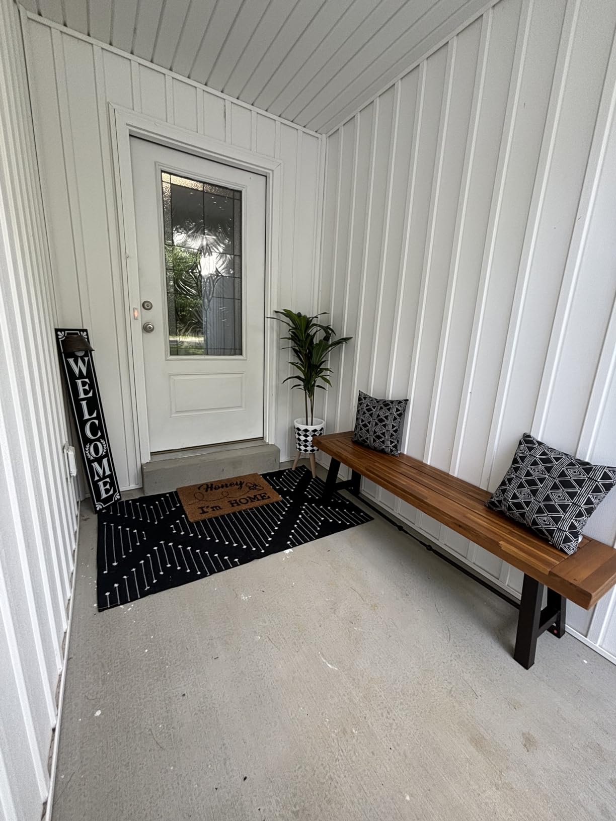 Christopher Knight Home Catriona Outdoor Acacia Wood Bench with Metal Accents, Teak Finish / Rustic Metal 14. 50 x 63 x 17. 75 inches customer photo 2