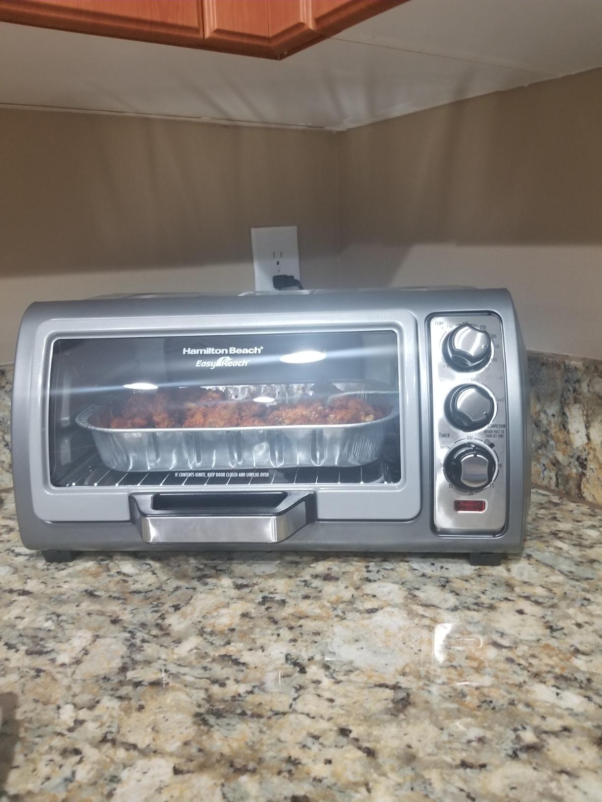 Hamilton Beach Easy Reach 6 Slice Countertop Convection Toaster Oven | Roll-Top Door For Easy Access | Bake, Broil & Toast Functions | 150 to 450F Adjustable Temp | Auto Shutoff | Silver customer photo 1