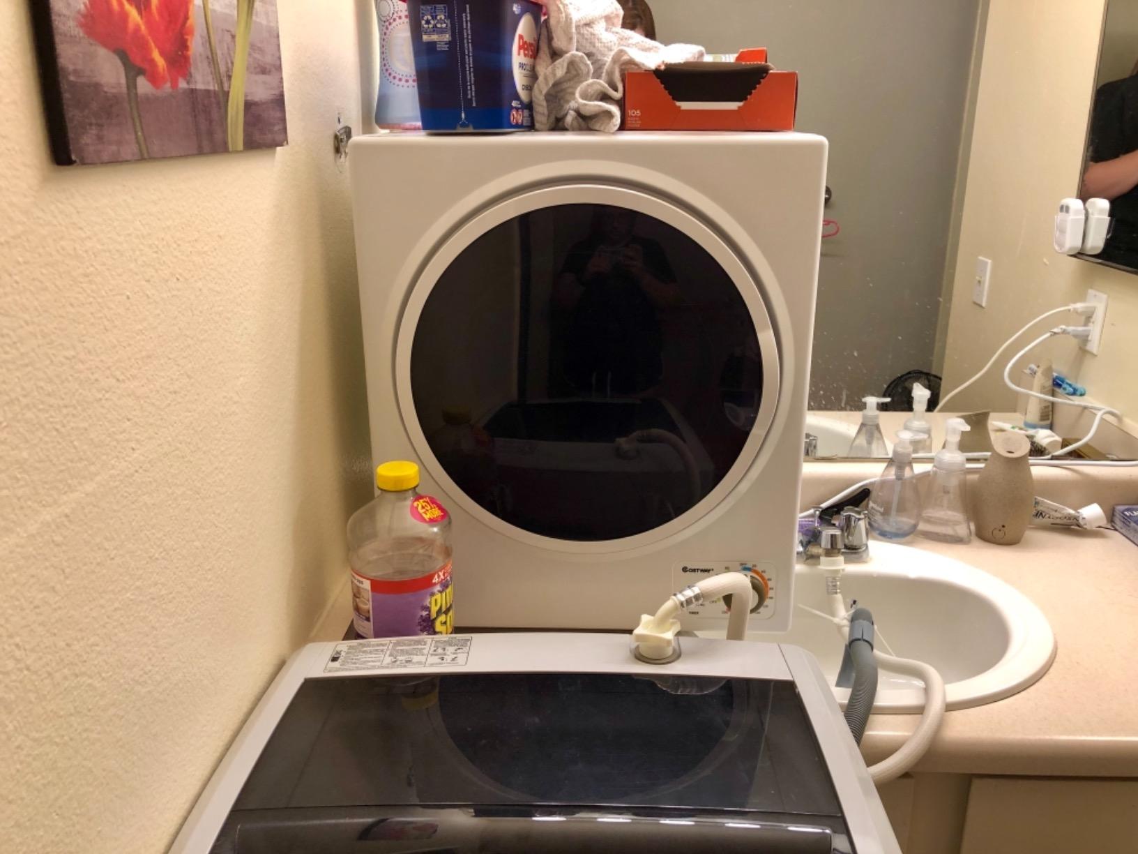 COSTWAY Compact Laundry Dryer, 110V Electric Portable Clothes Dryer with Stainless Steel Tub, Control Panel Downside Easy Control for 4 Automatic Drying Mode, White customer photo 2