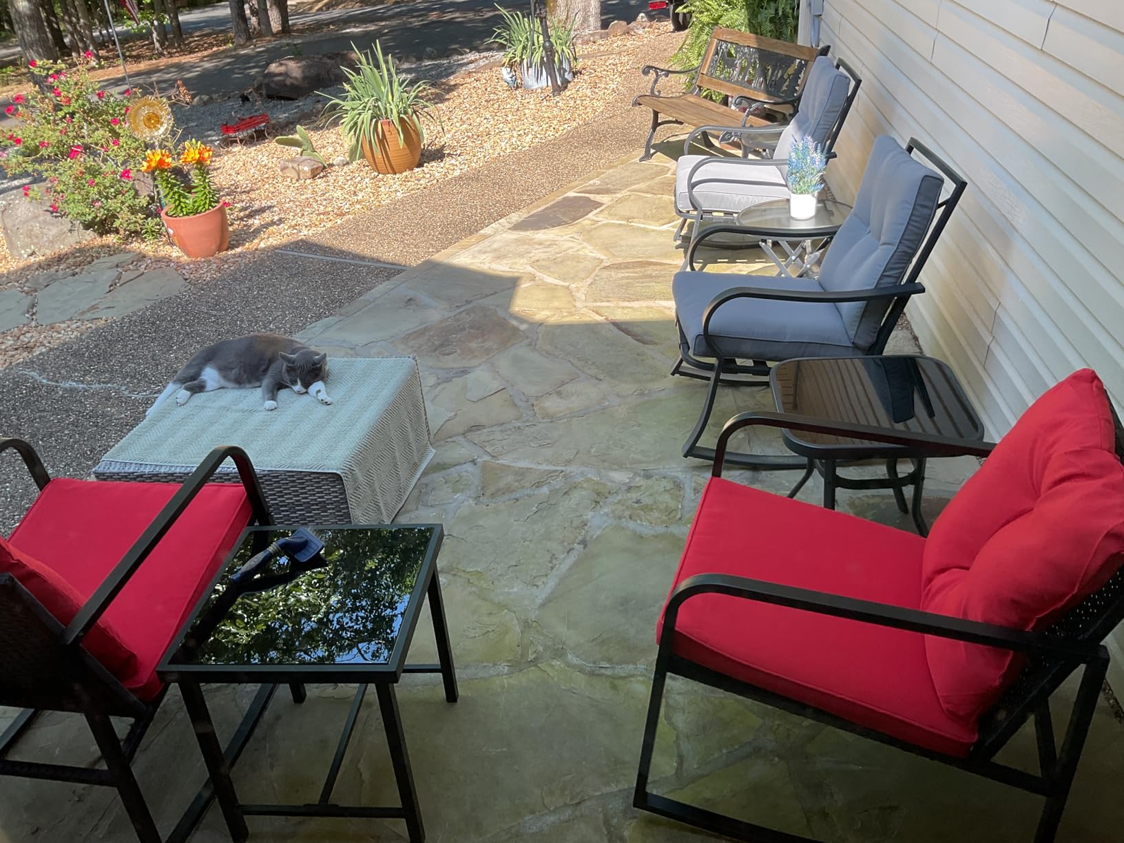 Devoko 3 Pieces Patio Furniture Set Wicker Outdoor Rocking Bistro Chair | PE Rattan Patio Conversation Sets with Glass Coffee Table for Porch, Balcony, Garden, Poolside (Beige) customer photo 2