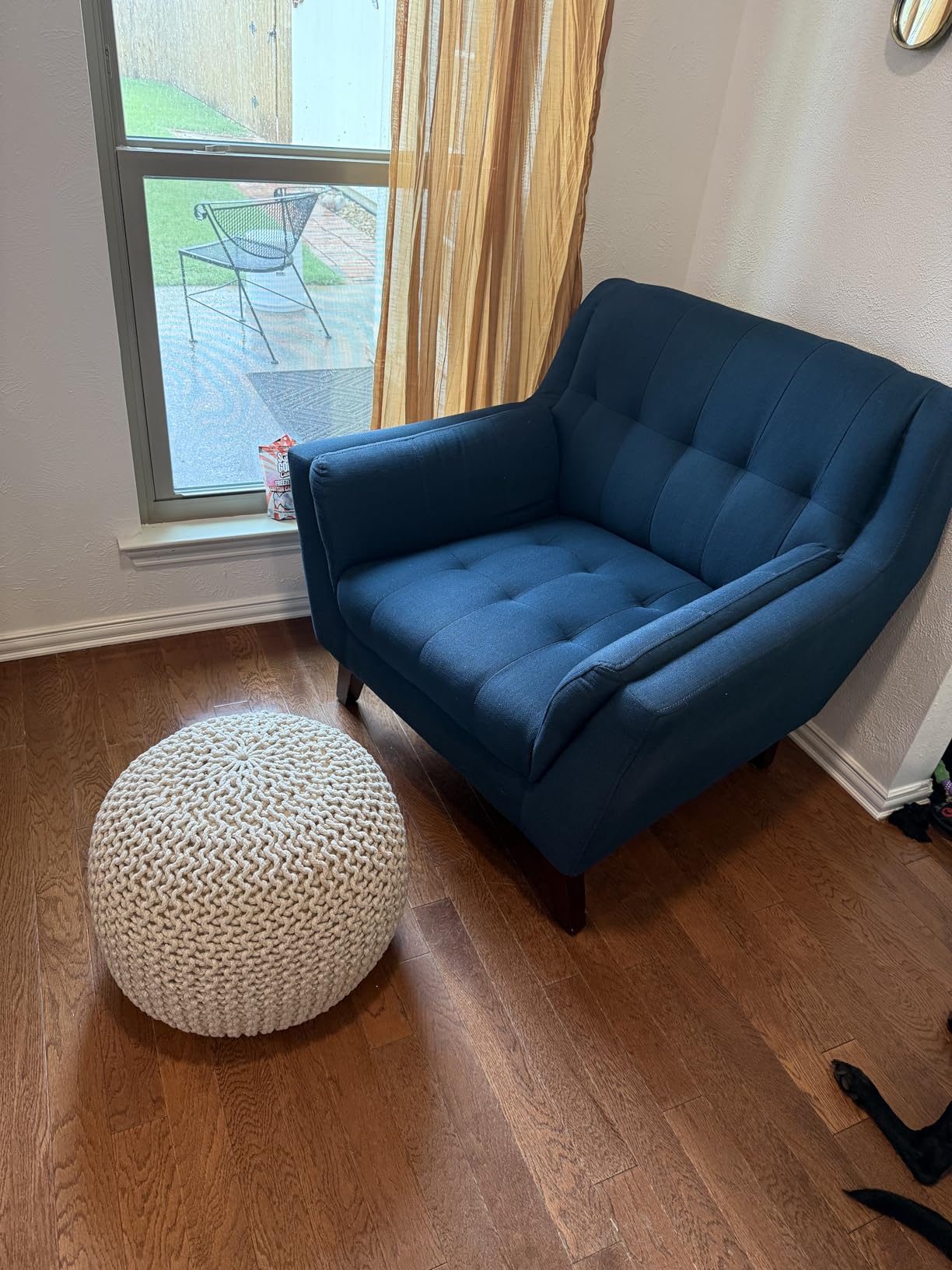 FRELISH DECOR Round Pouf Ottoman Hand Knitted 100% Cotton Pouf Foot Stool - Knitted Bean Bag - Floor Chair for Living Room Bedroom - Foot Rest for Couch (20 Diameter x 14 Height) - Natural customer photo 1