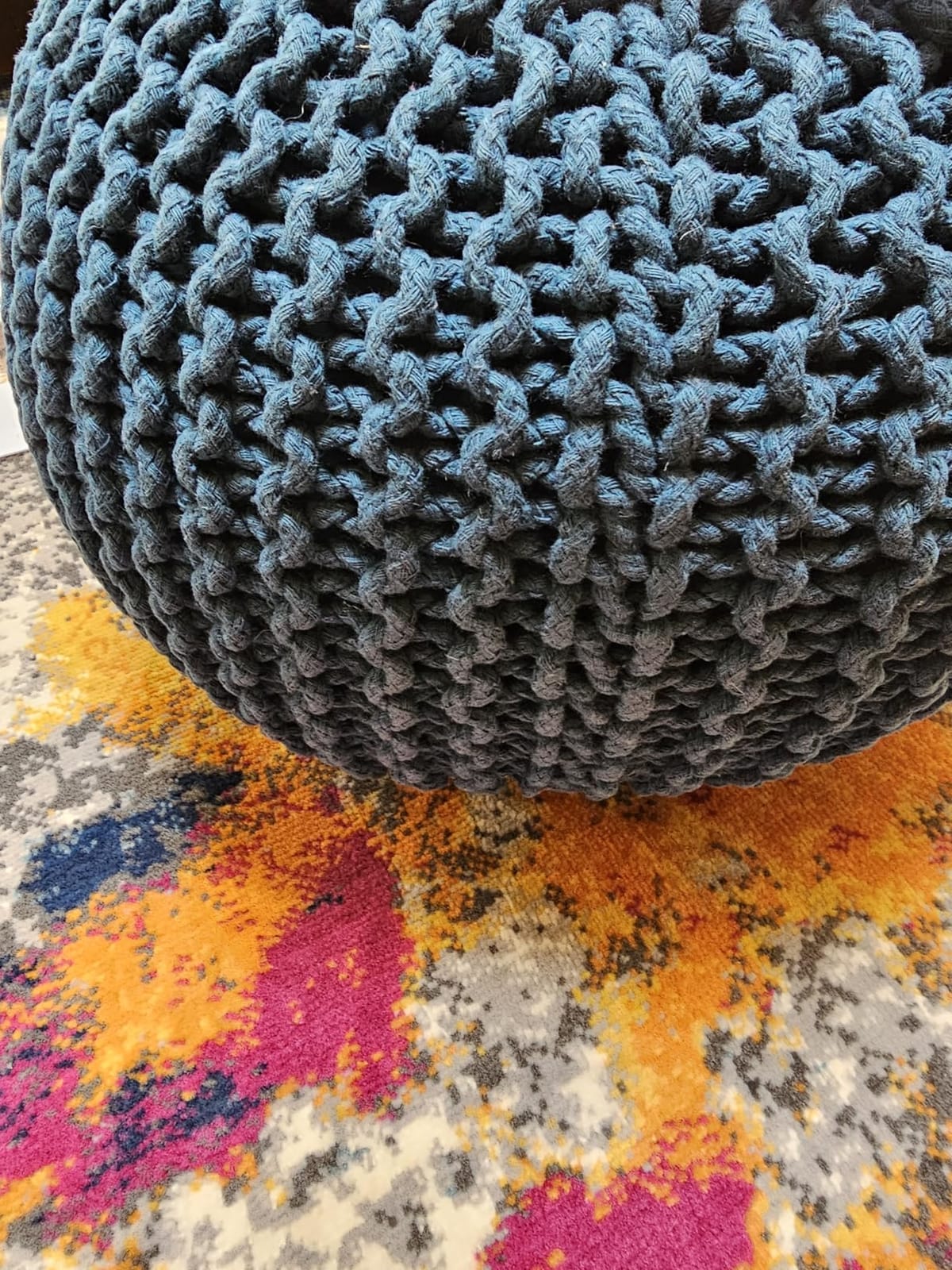 FRELISH DECOR Round Pouf Ottoman Hand Knitted 100% Cotton Pouf Foot Stool - Knitted Bean Bag - Floor Chair for Living Room Bedroom - Foot Rest for Couch (20 Diameter x 14 Height) - Natural customer photo 2