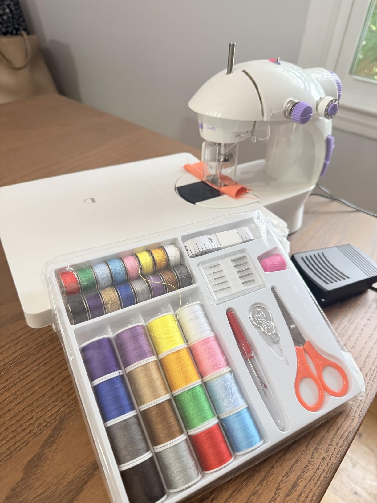 Sewing Machine for Beginners with Fabrics & Finger Guard, Mini Size | Beginner Sewing Machines, Fabric Bundles & 42PCS Kits, Small & Portable, Dual Speed, Foot Pedal, US Adapter & Extension Table customer photo 2