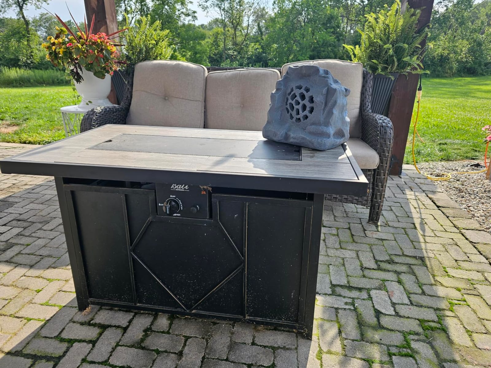 42 inch Propane Fire Pit Patio Outdoor Fire Pit Table Large Rectangular | with Lid and Glass Rock for Patio, Backyard, Garden, Black customer photo 1