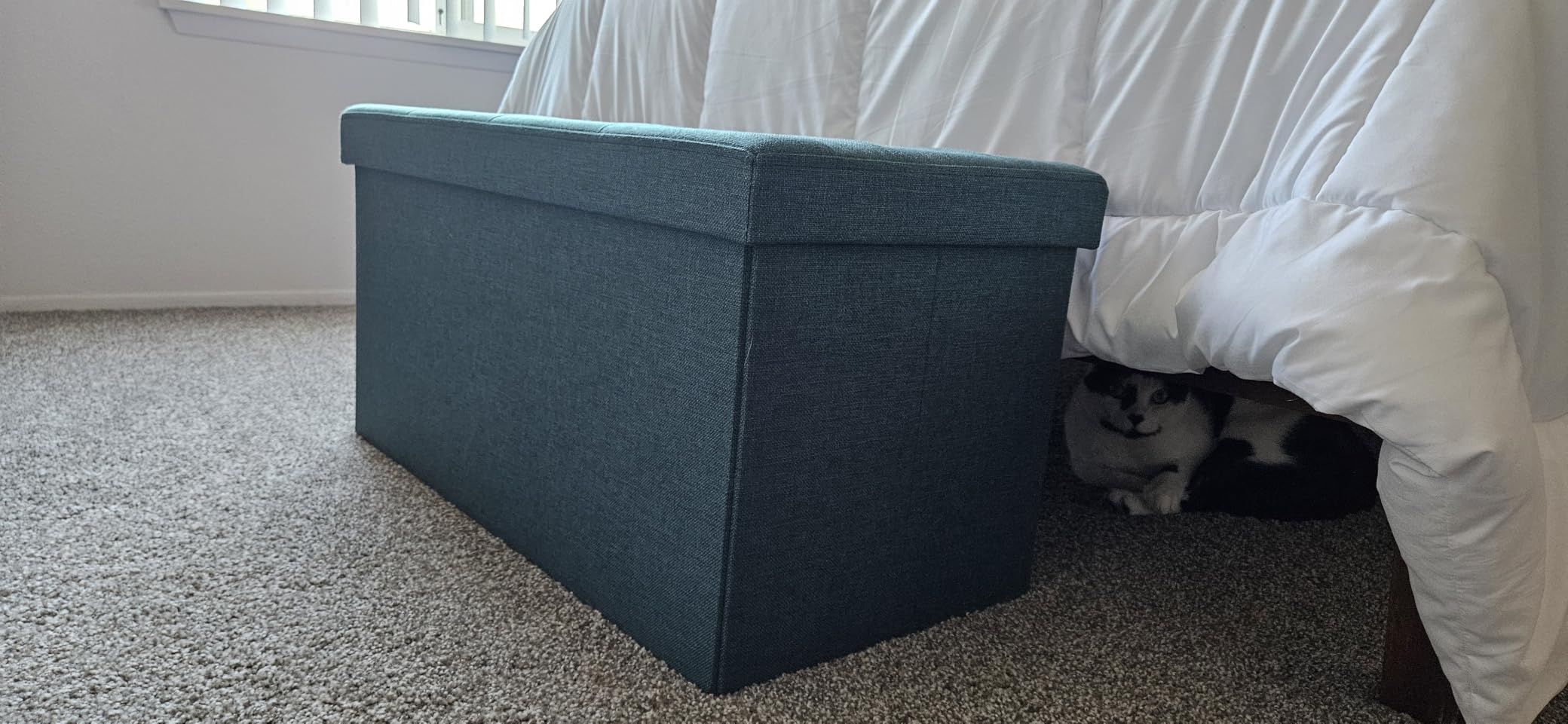 SONGMICS 30 Inches Folding Storage Ottoman Bench, Load 660 lb, Ottoman Foot Rest, Storage Chest, for Living Room, Entryway, Slate Gray and Ink Black customer photo 1