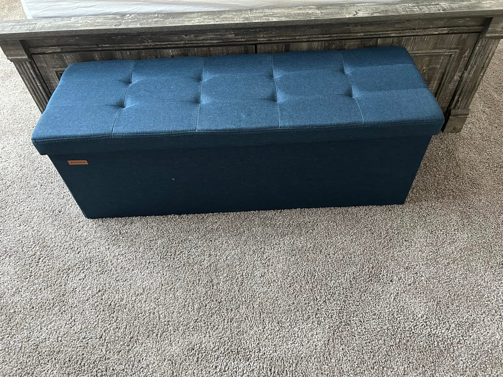 SONGMICS 30 Inches Folding Storage Ottoman Bench, Load 660 lb, Ottoman Foot Rest, Storage Chest, for Living Room, Entryway, Slate Gray and Ink Black customer photo 2