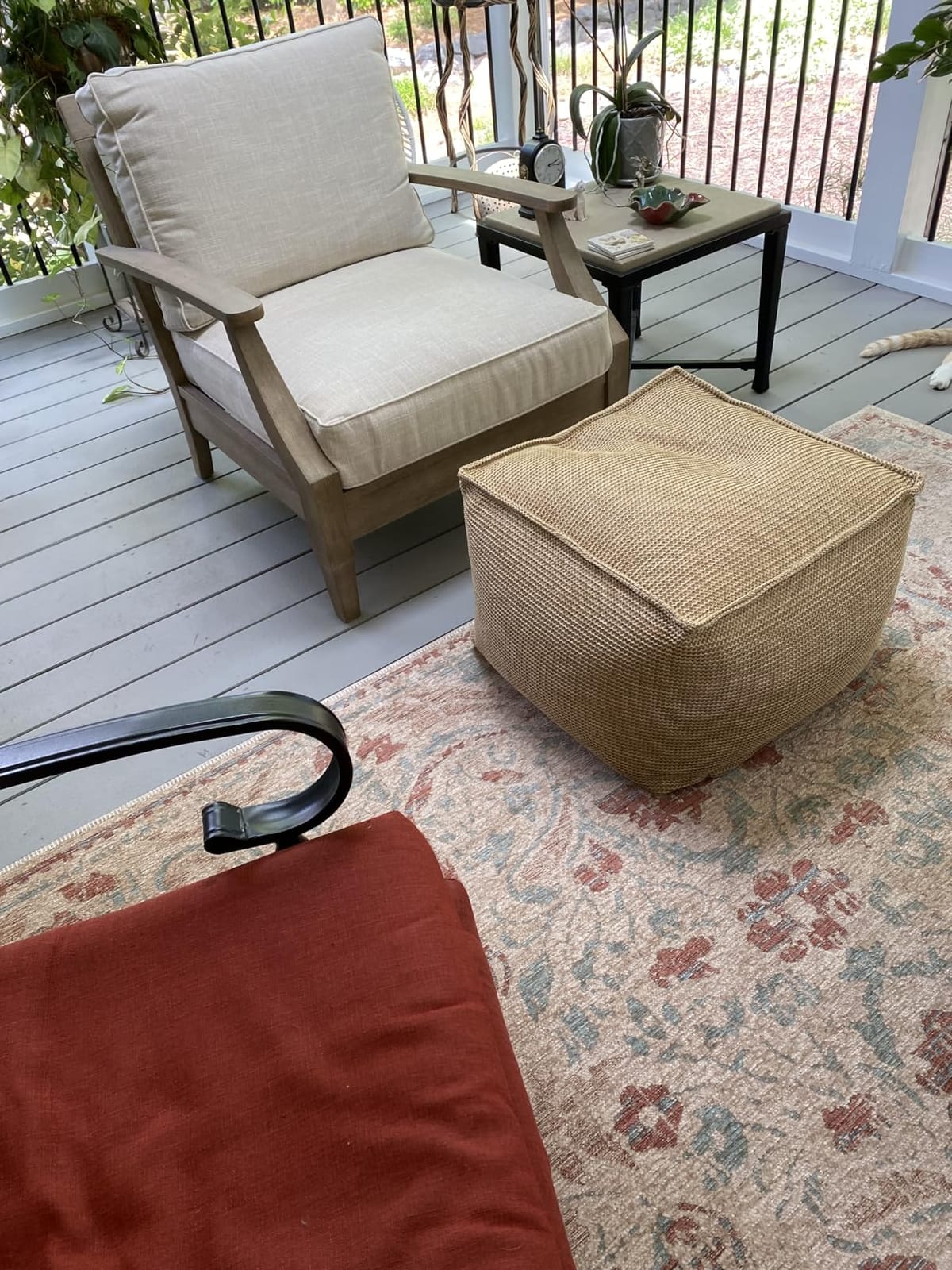 Signature Design by Ashley Clare View 1-Piece Eucalyptus Outdoor Sofa | Weather-shielded 5-step eucalyptus finish, Stain-resistant Nuvella fabric, Deep-seated 3-person frame with 4 accent pillows customer photo 1
