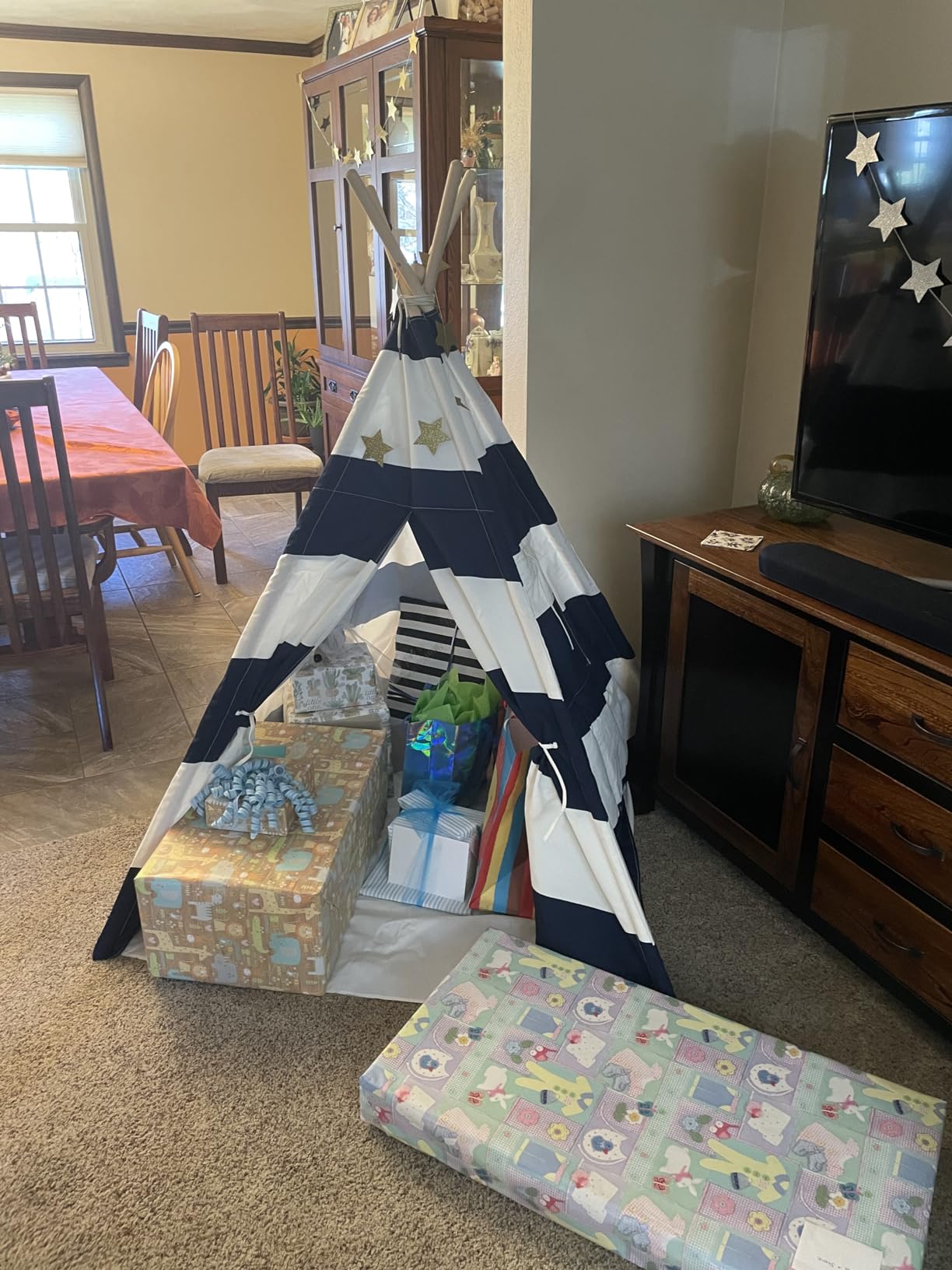 Teepee Tent for Kids Teepee Tent for Boys Indoor Outdoor Play House, Children Teepee Play Tent for Boys, Canvas Tipi Tent Kids, Grey Stripe Teepee customer photo 1
