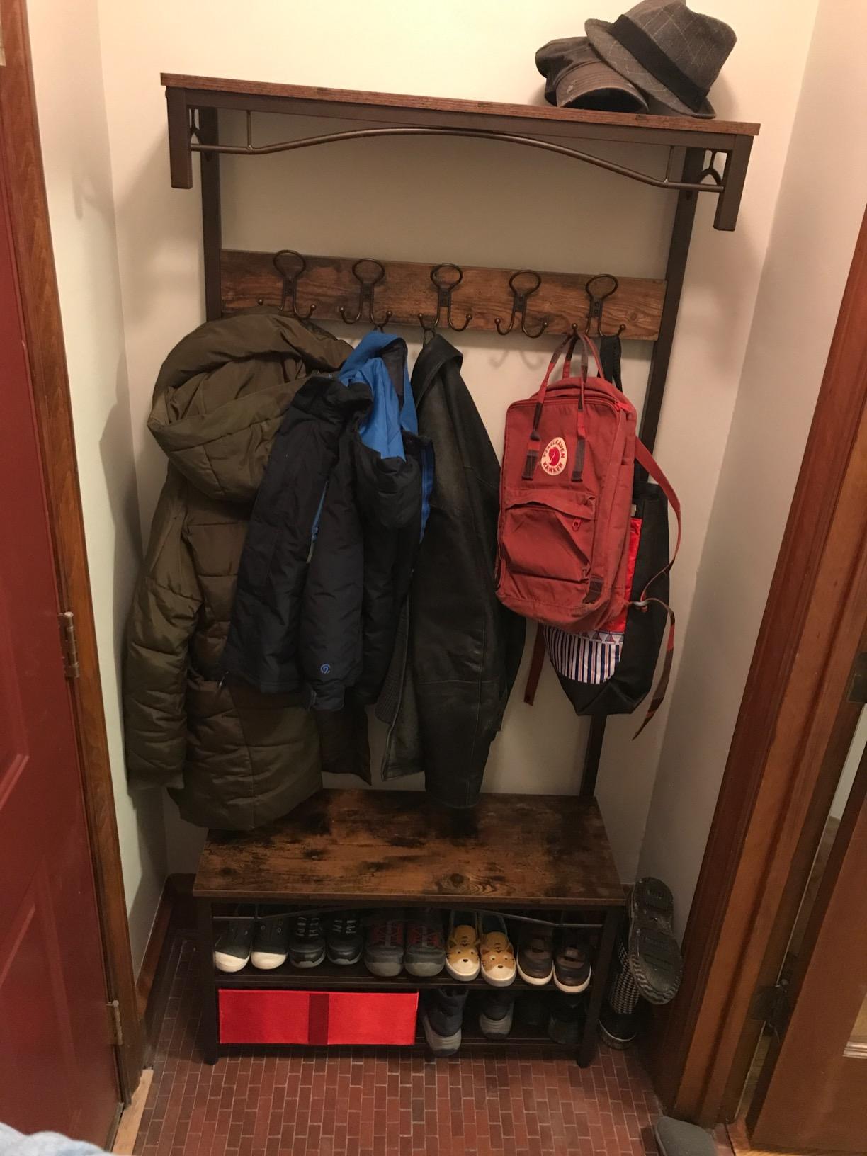 VASAGLE Coat Rack and Storage Bench, Hall Tree with 9 Hooks, Steel Frame | Pipe Style, Rustic Brown and Black, 16.3 x 39.4 x 71.7 Inches, DALSON Collection UHSR47BX customer photo 1