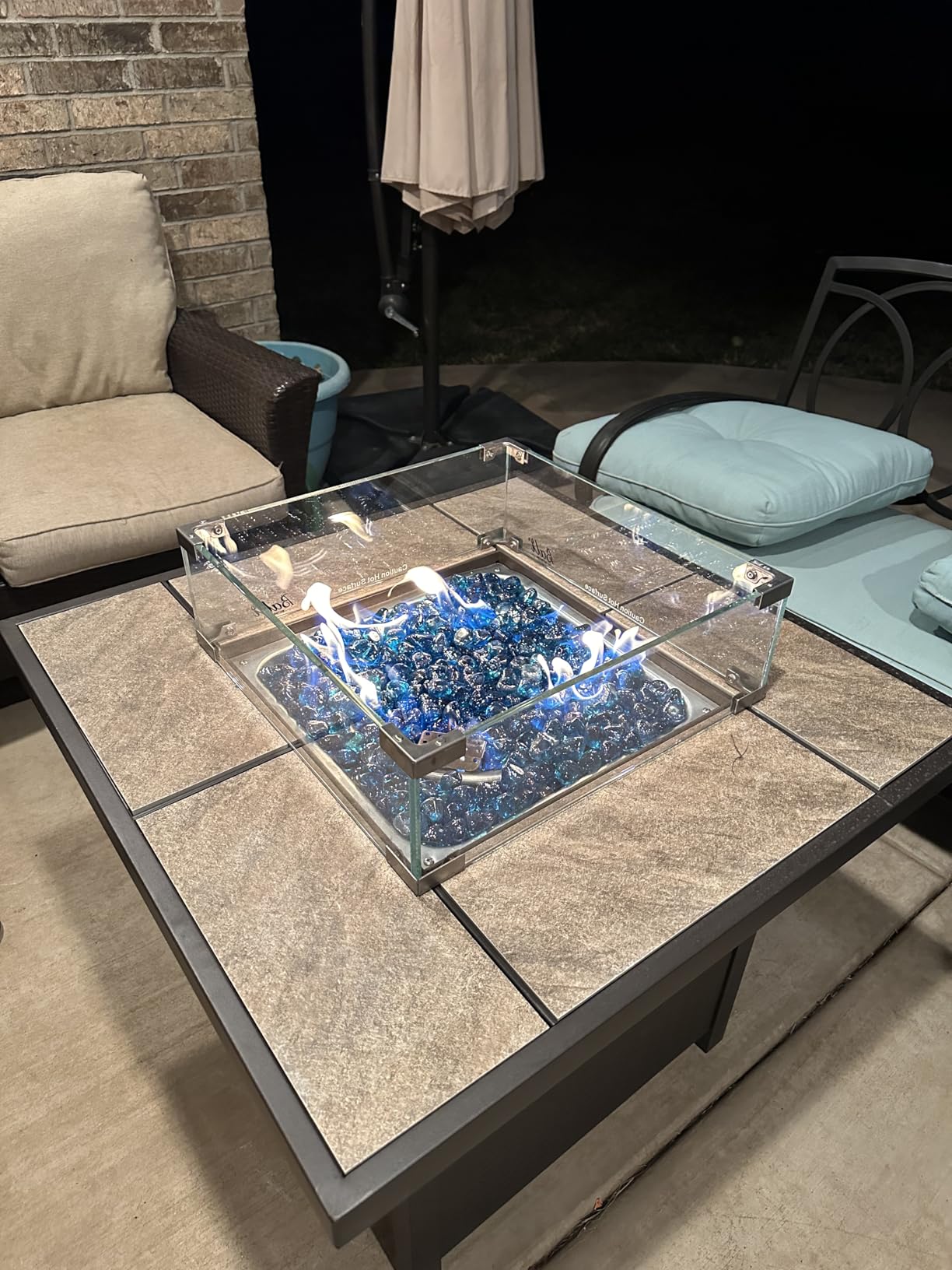 BALI OUTDOORS Propane Gas Fire Pit Table | 32 inch 50,000 BTU Square Gas Firepits for Outside, Brown customer photo 1
