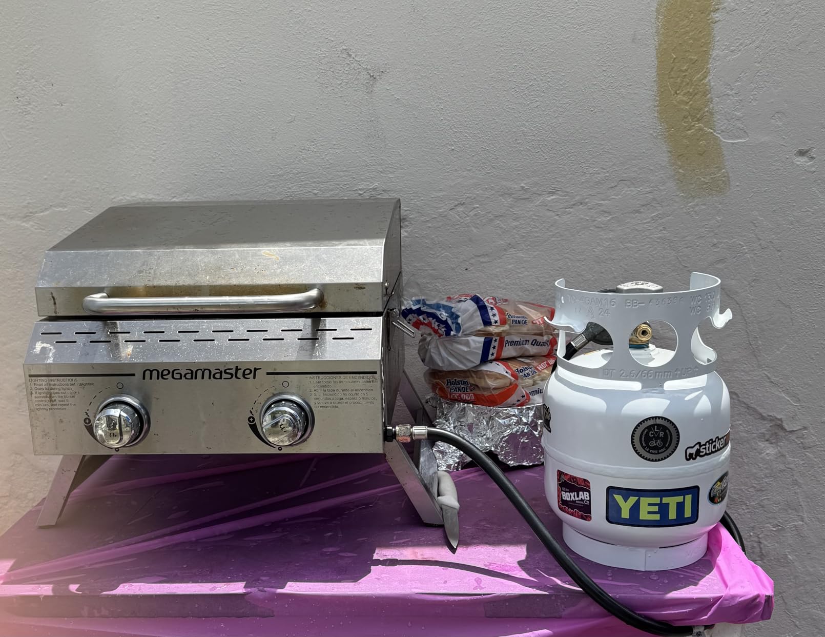 Megamaster Tabletop 2 Burner Gas Grill, Stainless Steel with Foldable Legs | 16000 BTU, Built-In Thermometer, 199 Sq In Cooking Space, Use with Standard 20 lb tank, For Camping & Tailgating customer photo 1
