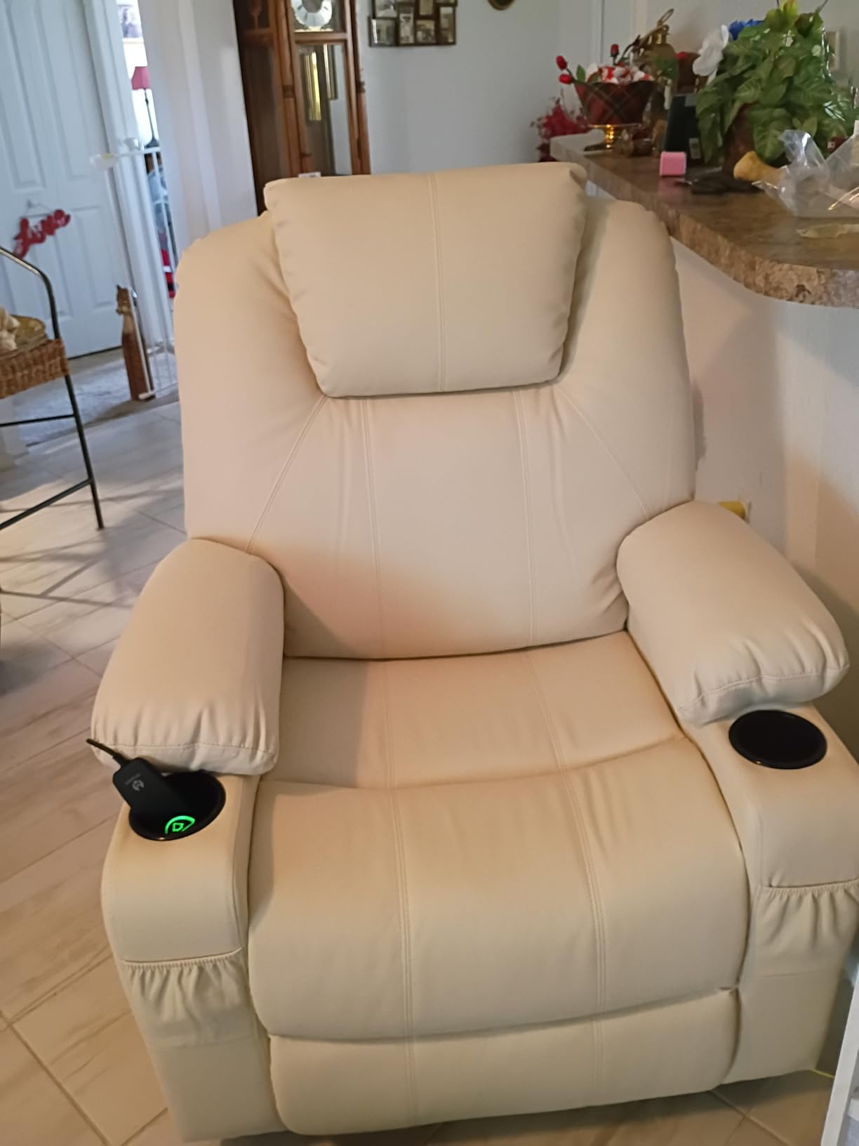 MCombo Power Lift Recliner Chair for Elderly, Heat and Massage 7040 (Medium) | FSC Certified, USB&Type C Charging Port, Cup Holders, Side Pockets, Dark Brown Faux Leather customer photo 1