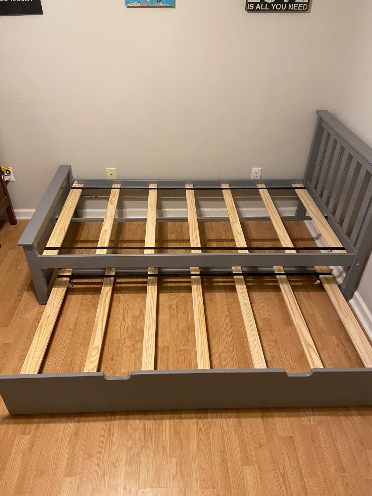 Max & Lily Twin Bed, Wood Bed Frame with Headboard for Kids with Trundle, Slatted, Blue customer photo 2
