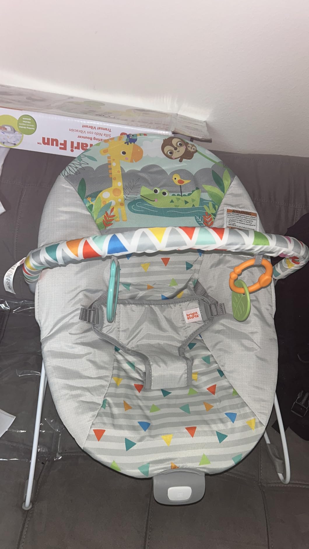 Bright Starts Baby Bouncer Soothing Vibrations Infant Seat - Removable Toy Bar, Nonslip Feet, 0-6 Months Up to 20 lbs (Safari Fun) customer photo 2