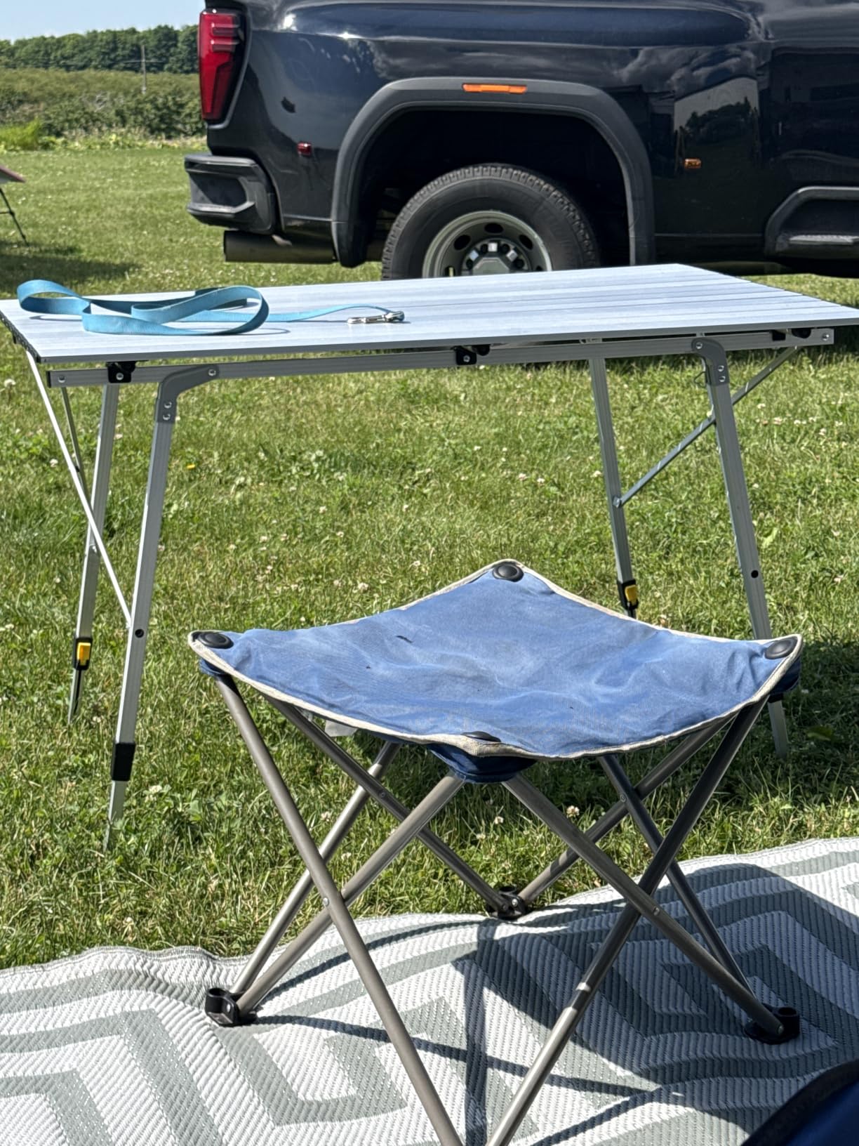 Portal Outdoor Folding Portable Picnic Camping Table with Adjustable Height Aluminum Roll Up Table Top Mesh Layer, Silver customer photo 2