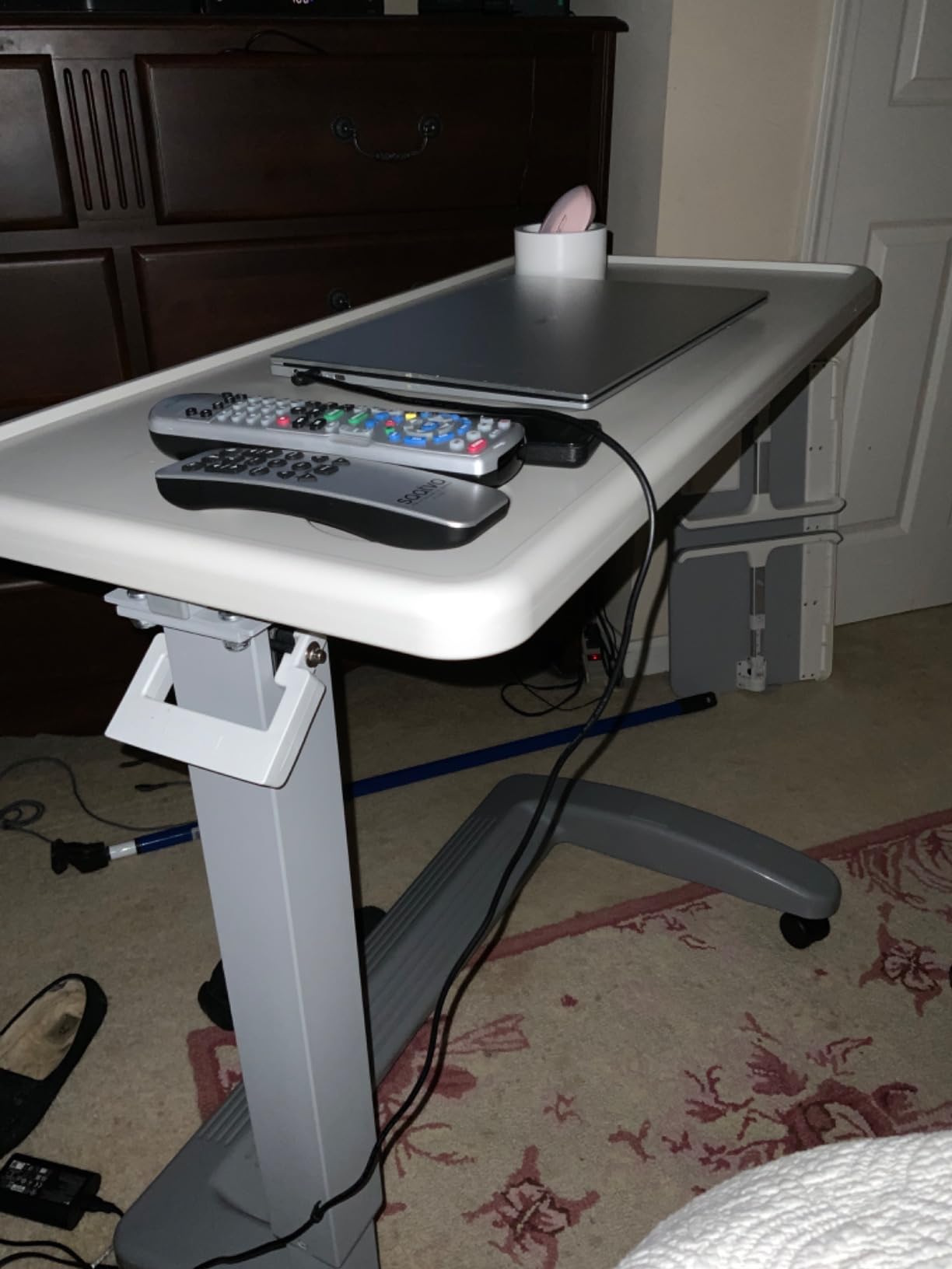 Vaunn Medical Adjustable Overbed Exam Bedside Table with Wheels, New Tabletop, Light Gray customer photo 1