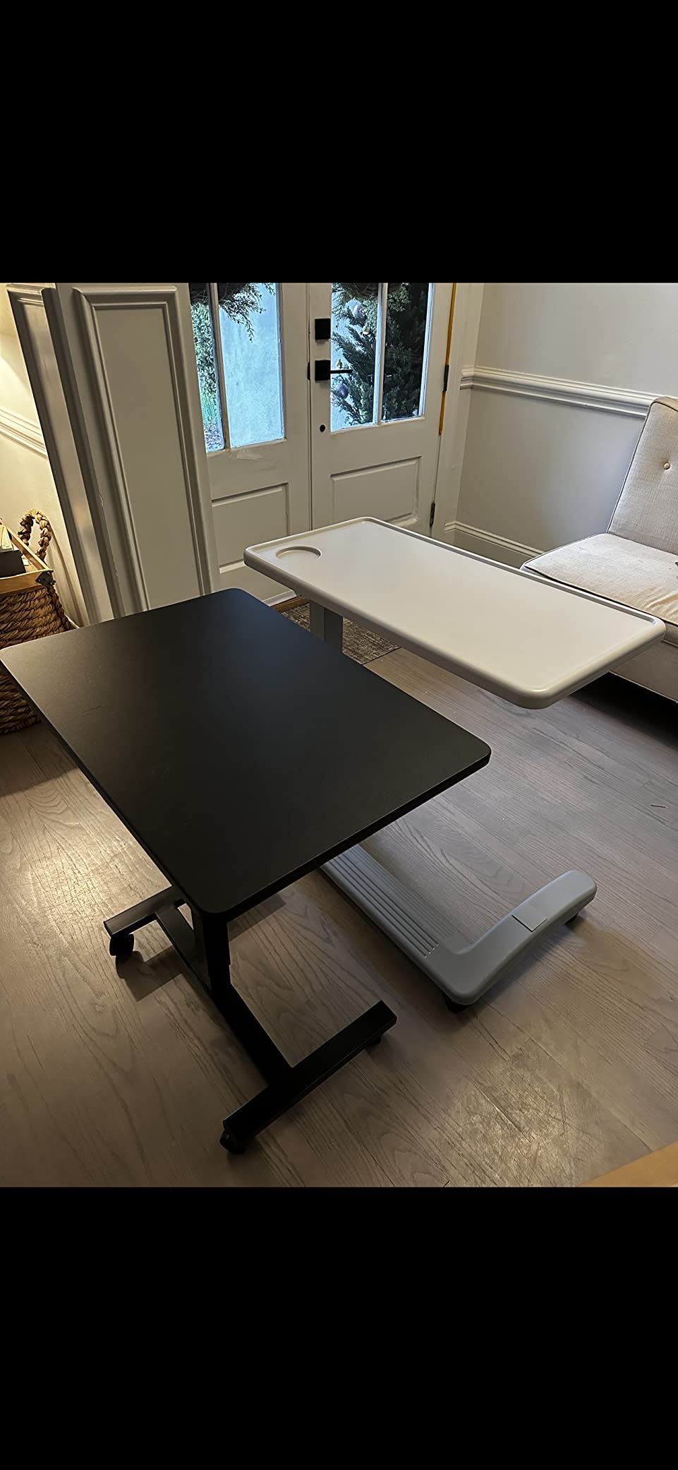 Vaunn Medical Adjustable Overbed Exam Bedside Table with Wheels, New Tabletop, Light Gray customer photo 2