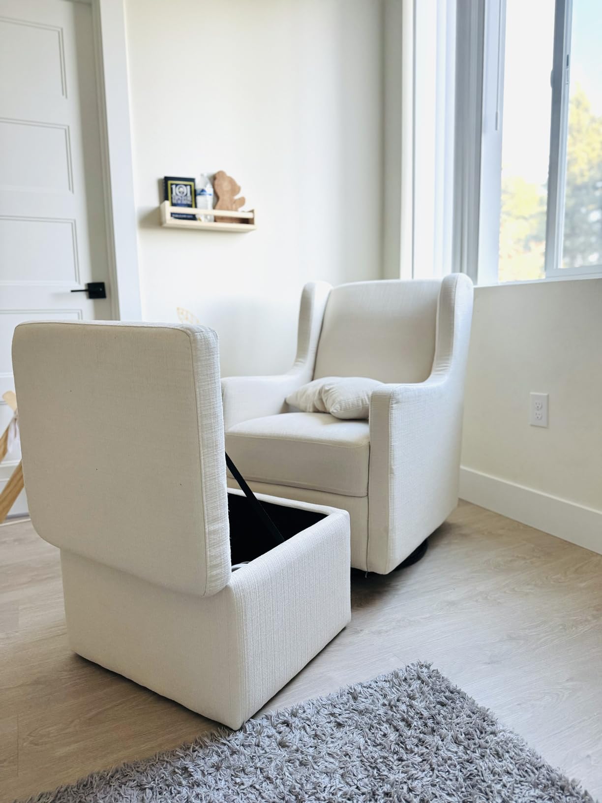 Carter's by DaVinci Adrian Swivel Glider with Storage Ottoman Performance Grey Linen, Water Repellent and Stain Resistant Fabric, Greenguard Gold & CertiPUR-US Certified customer photo 2