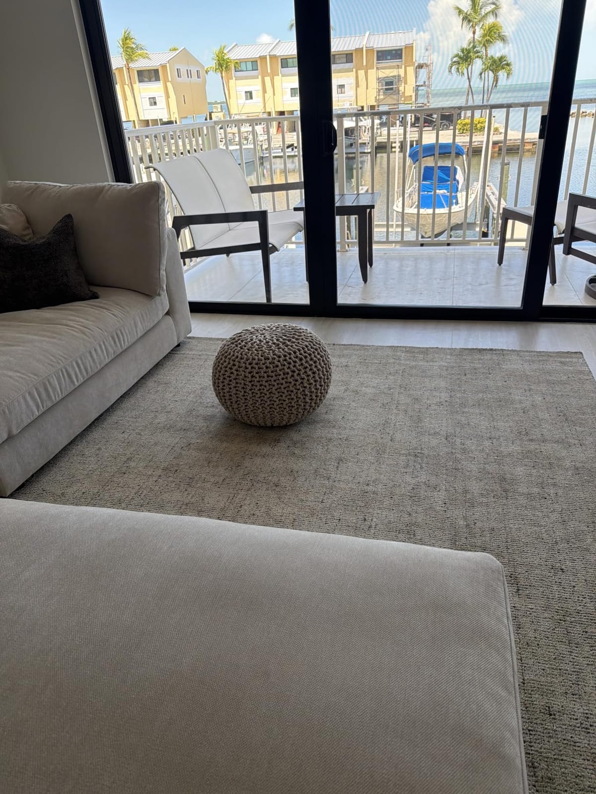 REDEARTH Round Pouf Ottoman - Hand Knitted Boho Poof Footrest - Ivory | 100% Cotton, 18