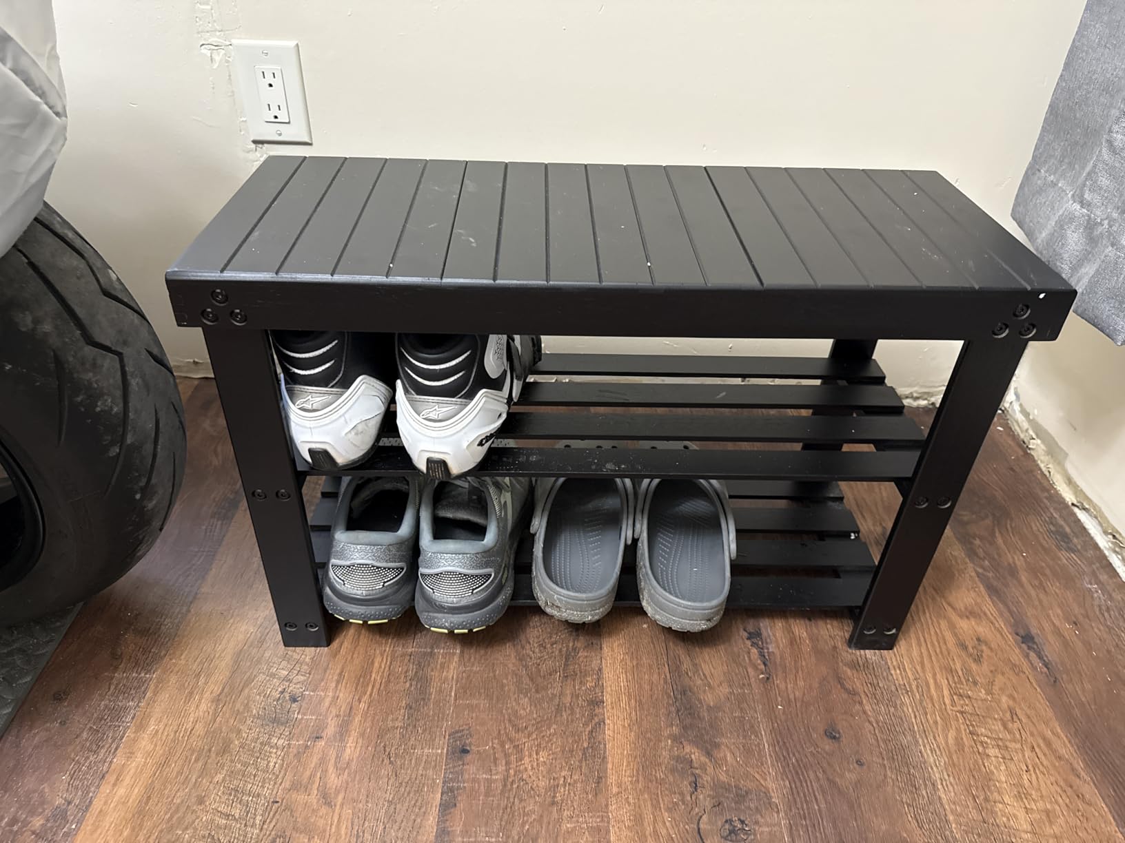 Pipishell 3 Tier Bamboo Shoe Rack Bench for Entryway, Brown customer photo 2